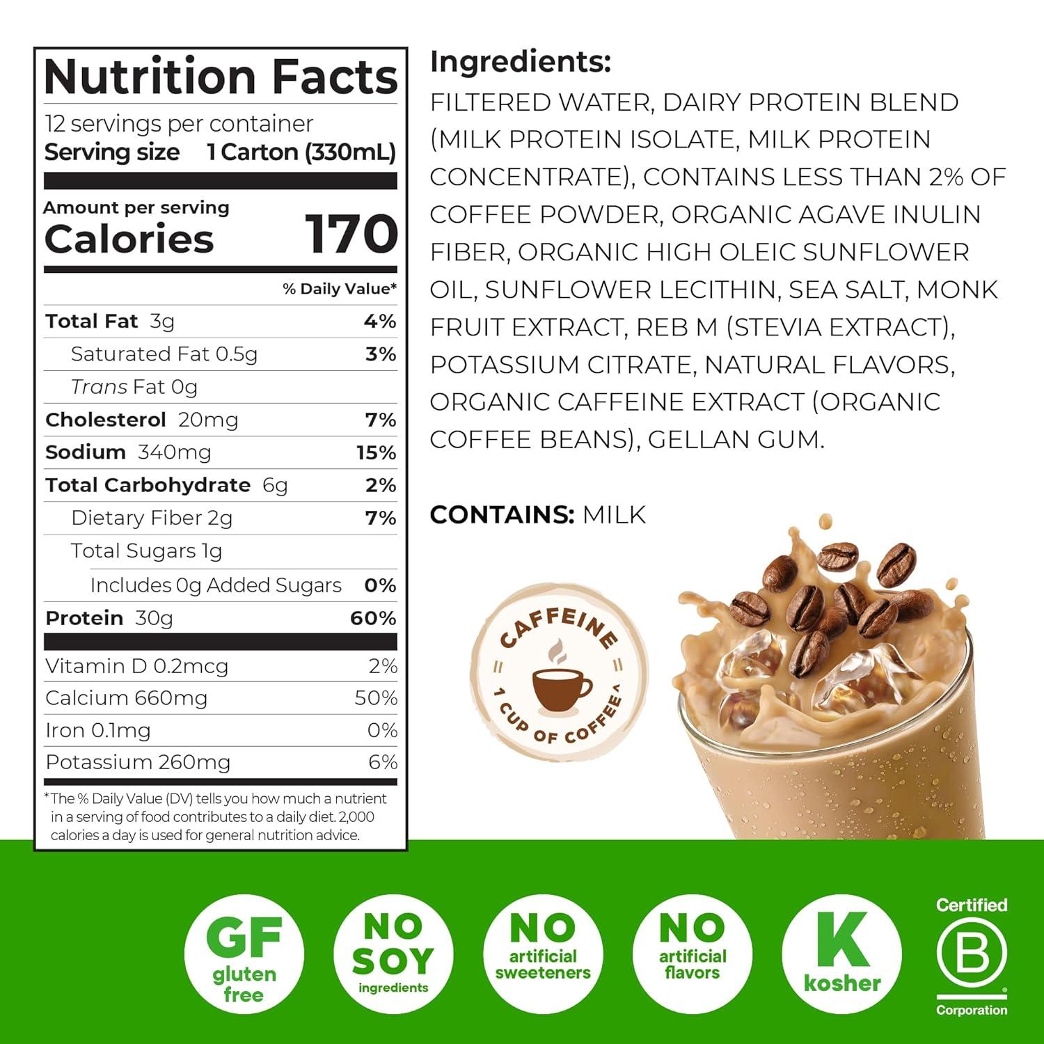 image:imageOrgain 30g High Protein Shake Dairy Isolate Milk Protein Chocolate Fudge 5g BCAAs 1g Sugar Per Serving Meal Replacement Ready to Drink Keto Friendly GlutenFree 11 Fl Oz Pack of 12Cafe Latte