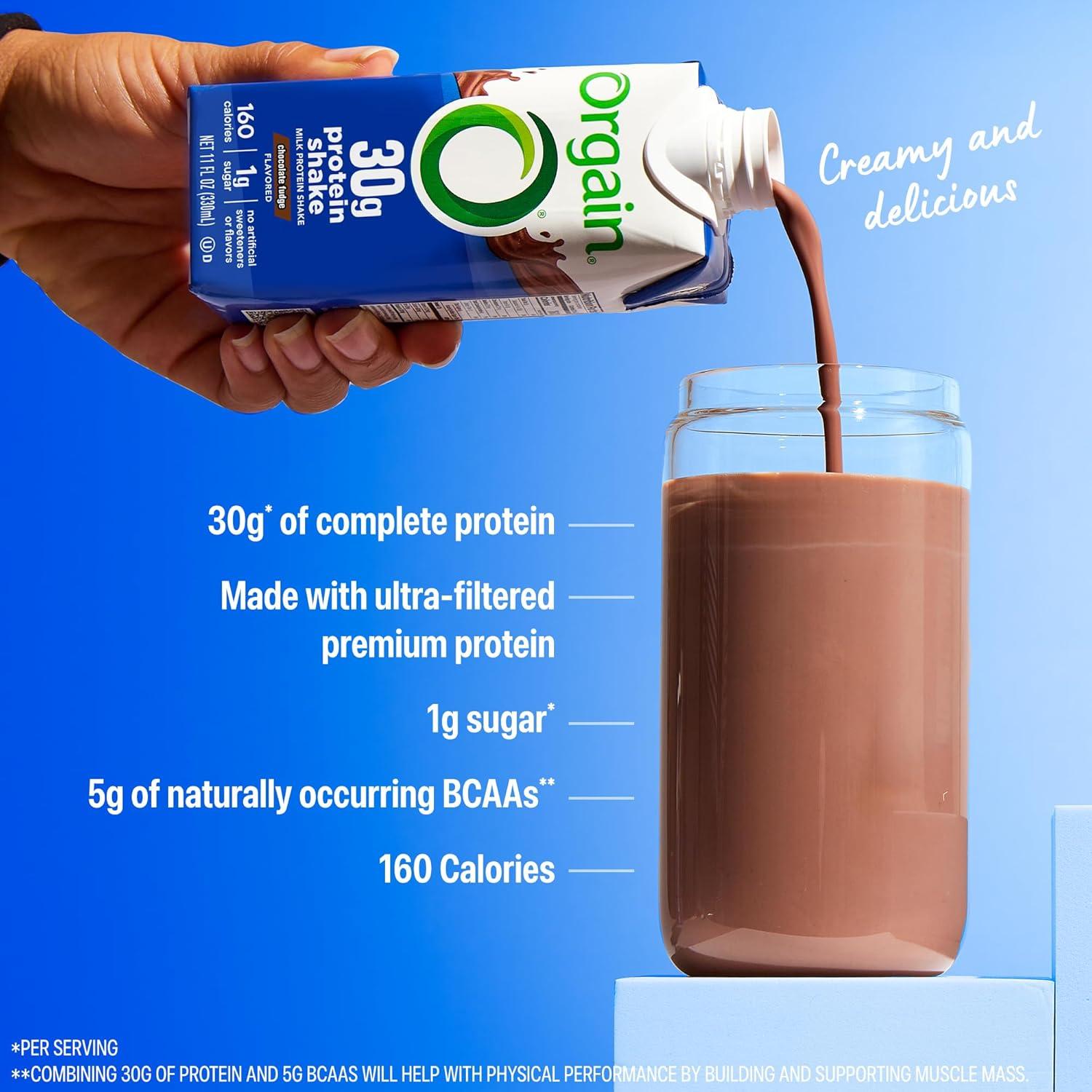 image:imageOrgain 30g High Protein Shake Dairy Isolate Milk Protein Chocolate Fudge 5g BCAAs 1g Sugar Per Serving Meal Replacement Ready to Drink Keto Friendly GlutenFree 11 Fl Oz Pack of 12Chocolate Fudge