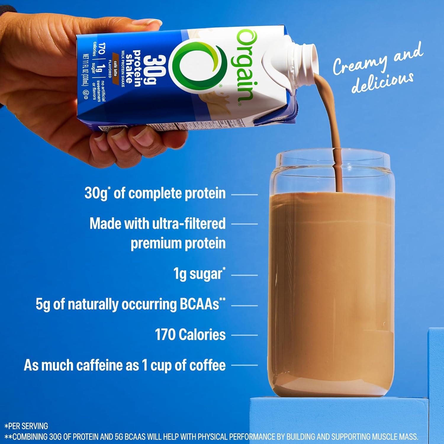 image:imageOrgain 30g High Protein Shake Dairy Isolate Milk Protein Chocolate Fudge 5g BCAAs 1g Sugar Per Serving Meal Replacement Ready to Drink Keto Friendly GlutenFree 11 Fl Oz Pack of 12Cafe Latte