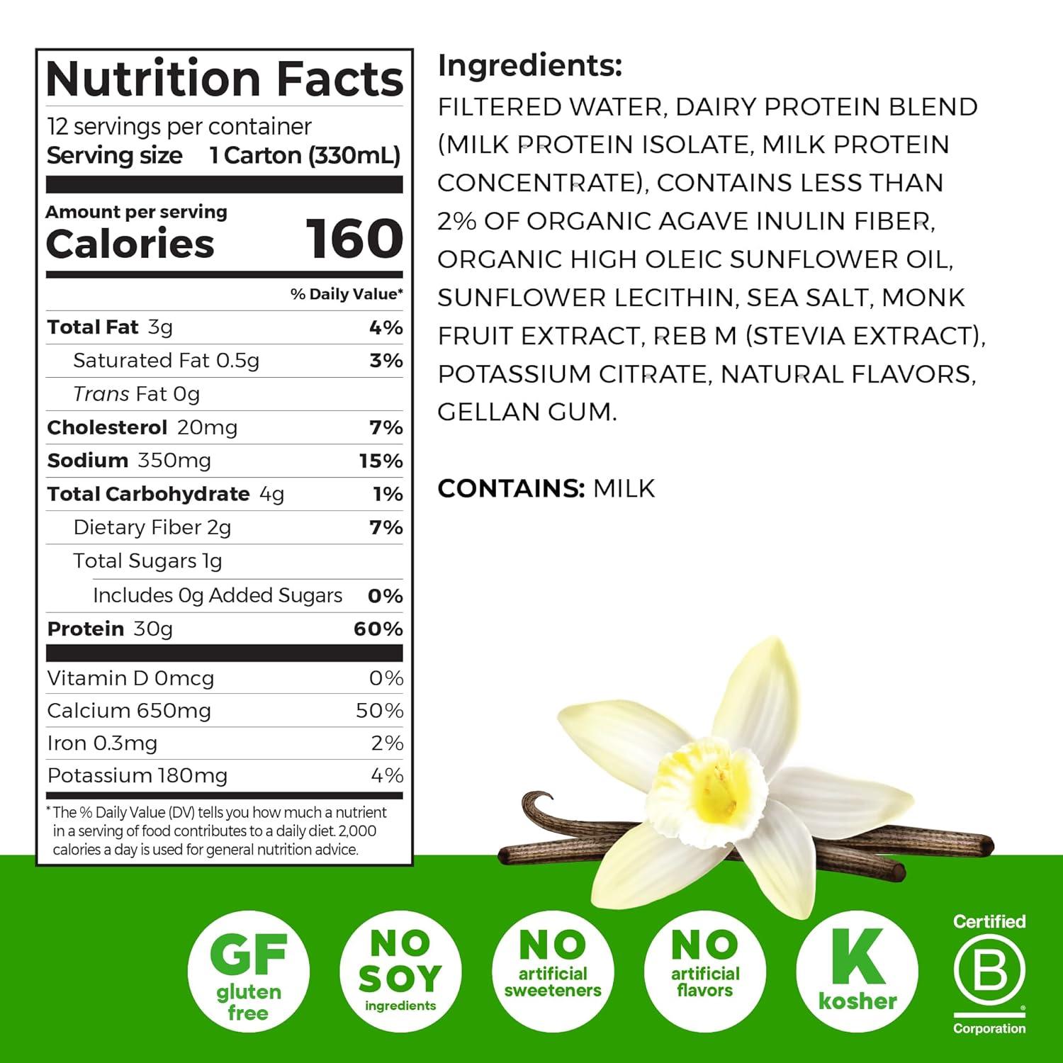 image:imageOrgain 30g High Protein Shake Dairy Isolate Milk Protein Chocolate Fudge 5g BCAAs 1g Sugar Per Serving Meal Replacement Ready to Drink Keto Friendly GlutenFree 11 Fl Oz Pack of 12Vanilla