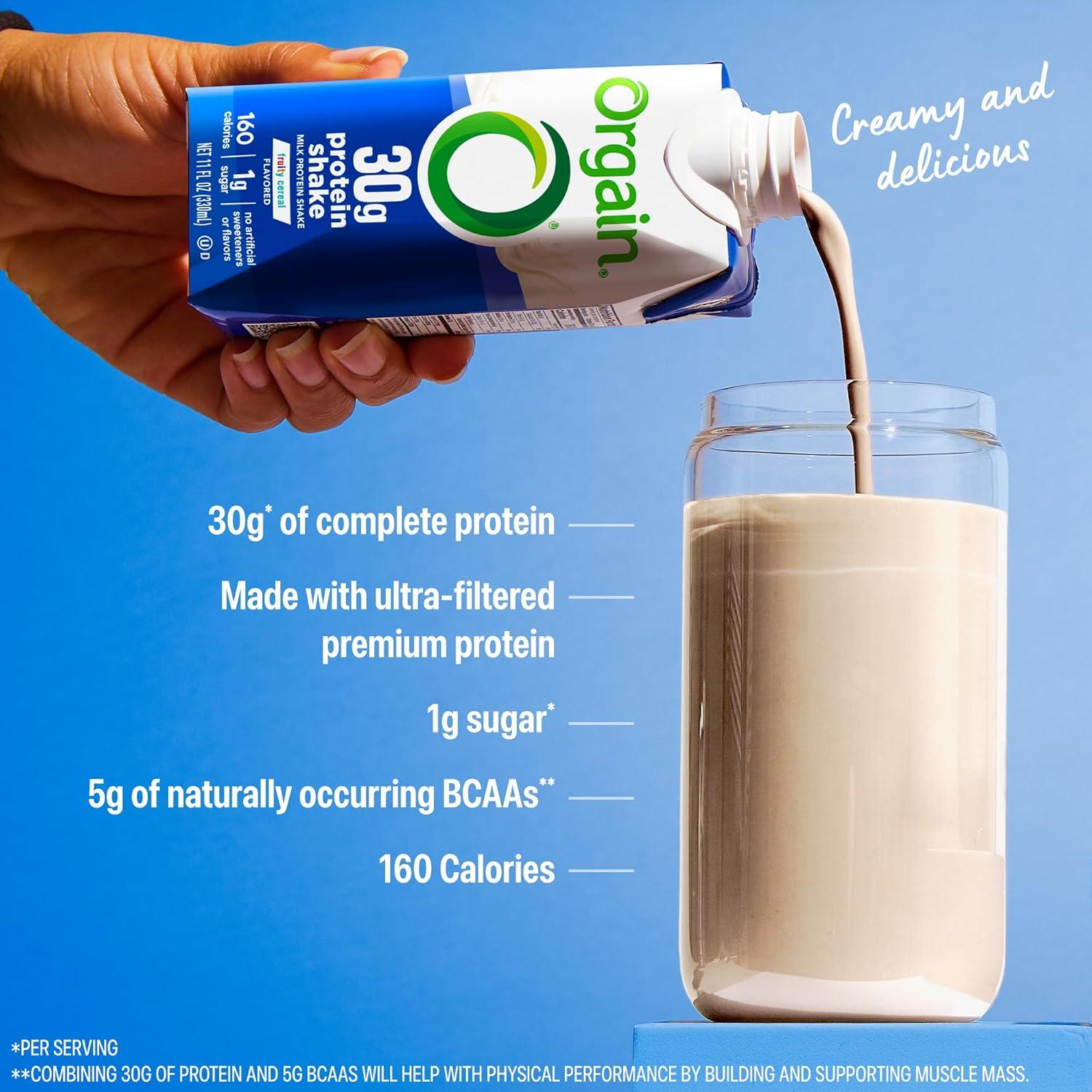 image:imageOrgain 30g High Protein Shake Dairy Isolate Milk Protein Chocolate Fudge 5g BCAAs 1g Sugar Per Serving Meal Replacement Ready to Drink Keto Friendly GlutenFree 11 Fl Oz Pack of 12Fruity Cereal