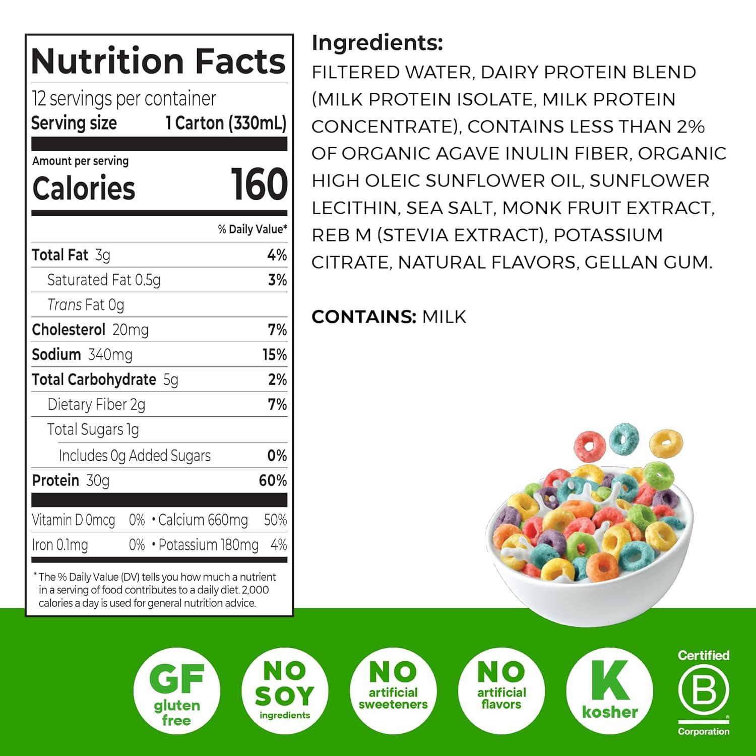 image:imageOrgain 30g High Protein Shake Dairy Isolate Milk Protein Chocolate Fudge 5g BCAAs 1g Sugar Per Serving Meal Replacement Ready to Drink Keto Friendly GlutenFree 11 Fl Oz Pack of 12Fruity Cereal