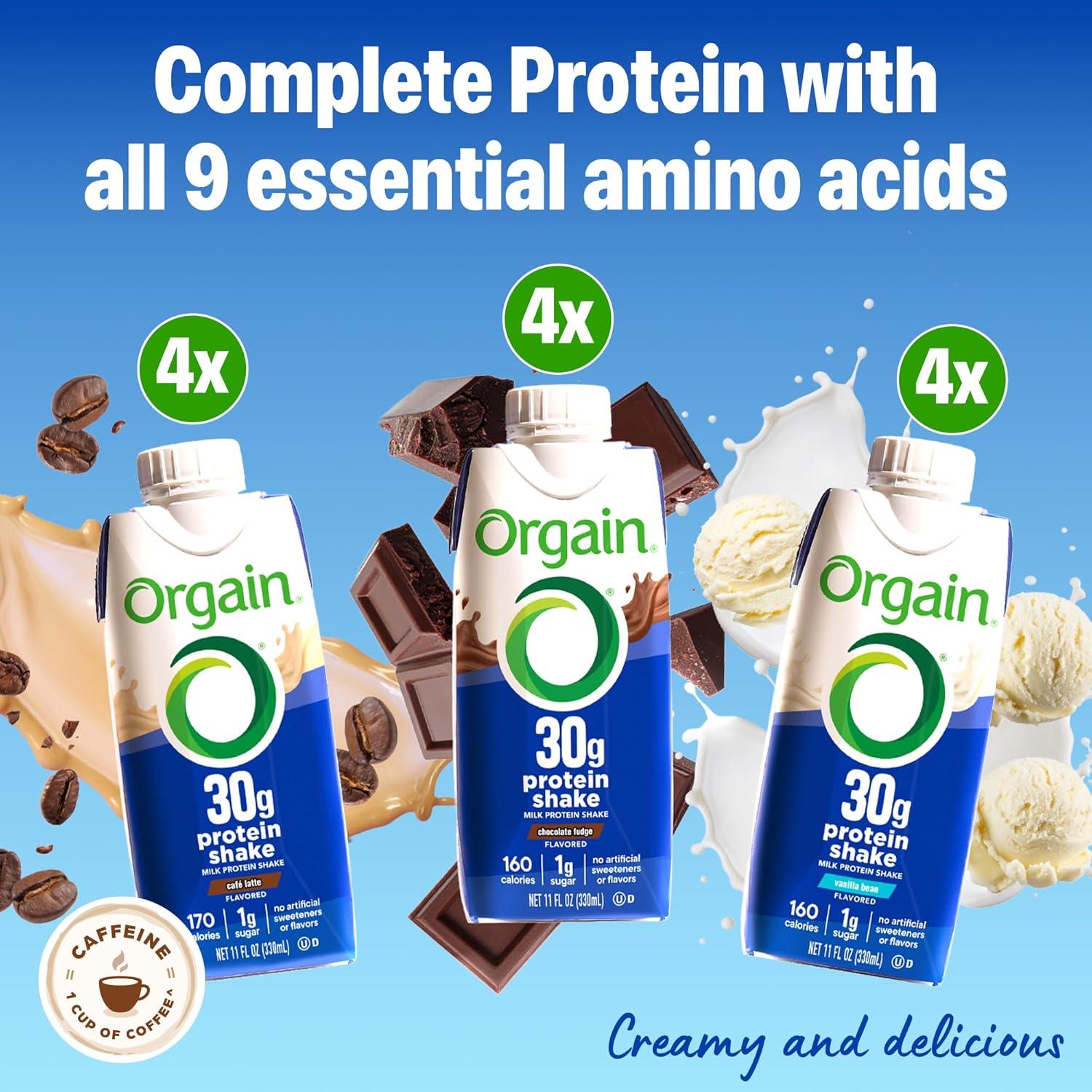 image:imageOrgain 30g High Protein Shake Variety Pack Dairy Isolate Milk Protein 5g BCAAs 1g Sugar Per Serving Caffeine Meal Replacement Ready to Drink Chocolate Vanilla Caf Latte 11 Fl Oz 12 Pack