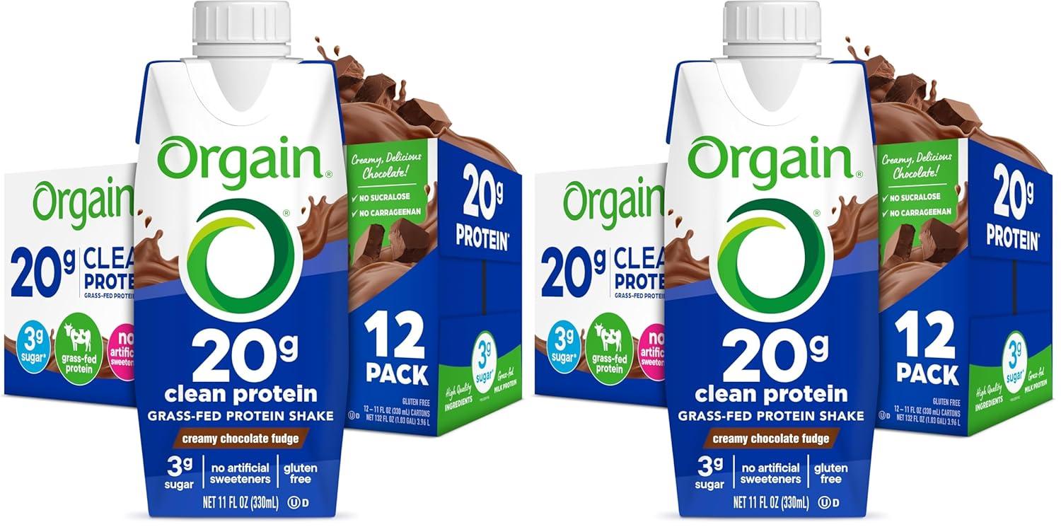 image:imageOrgain Clean Protein Shake Grass Fed Dairy Creamy Chocolate Fudge 20g Whey High Protein Kosher Ready to Drink Low Net Carbs Gluten Free No Soy Ingredients 11 Fl Oz Pack of 12Creamy Chocolate Fudge