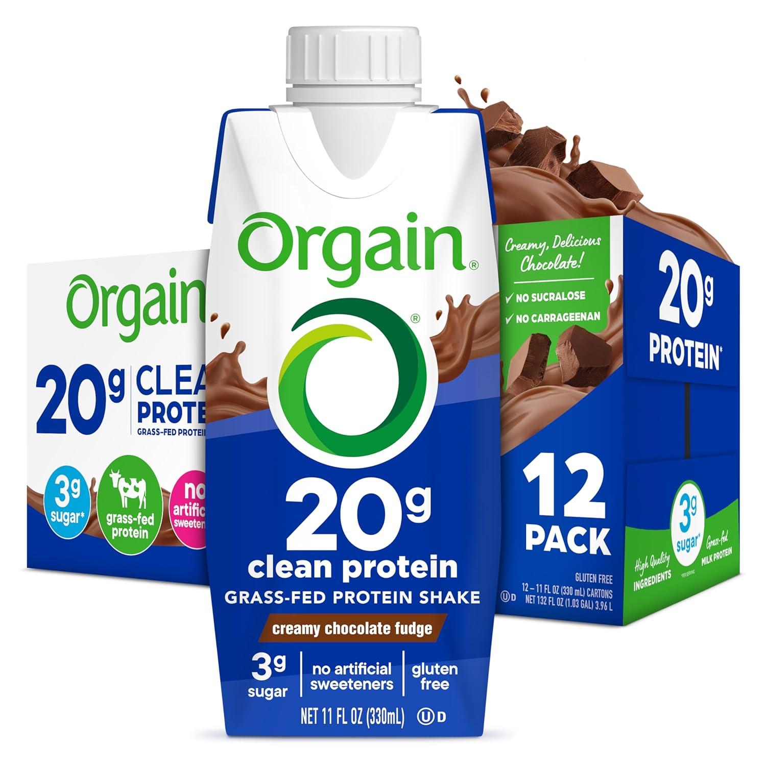 image:imageOrgain Clean Protein Shake Grass Fed Dairy Creamy Chocolate Fudge 20g Whey High Protein Kosher Ready to Drink Low Net Carbs Gluten Free No Soy Ingredients 11 Fl Oz Pack of 12Creamy Chocolate Fudge