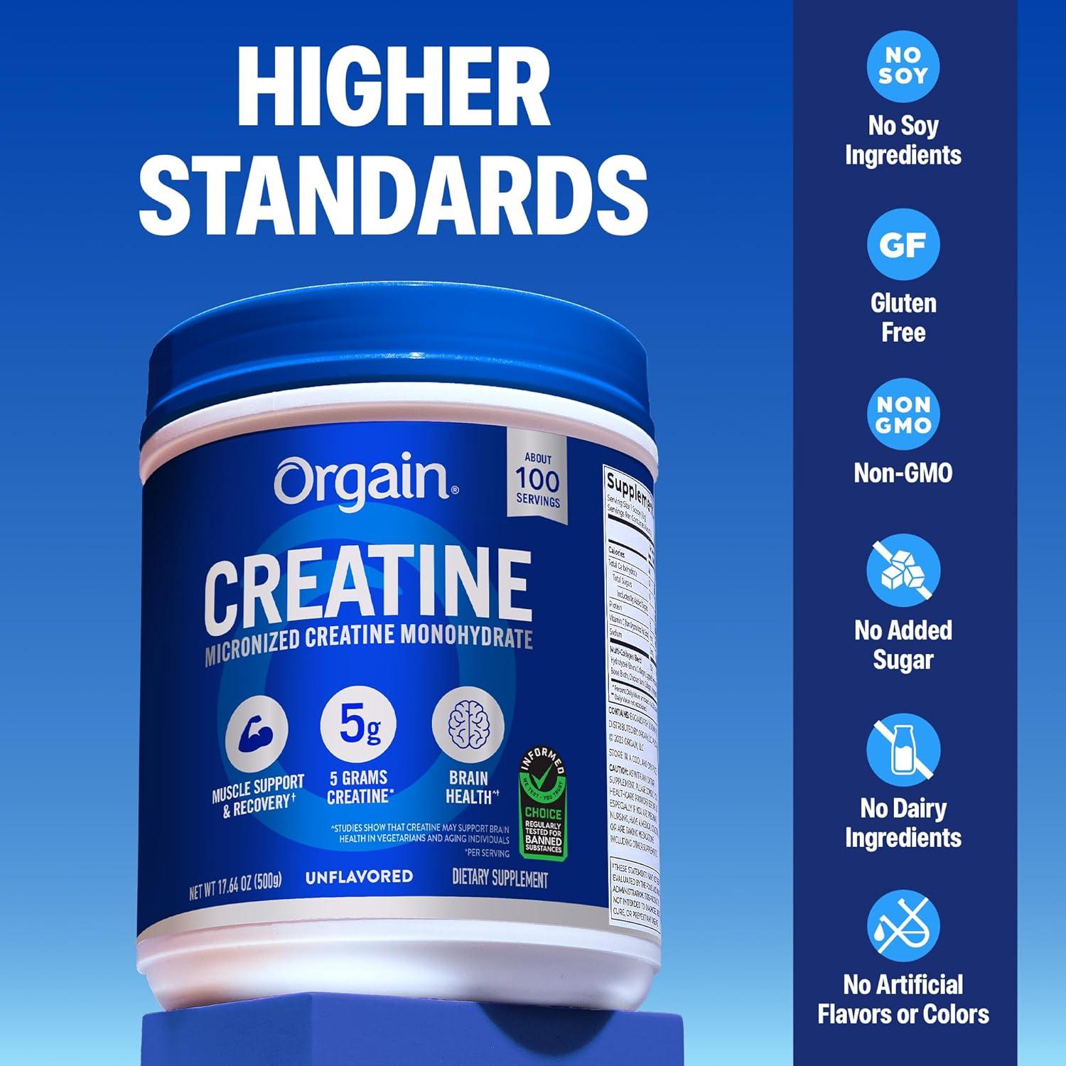 image:imageOrgain Creatine Monohydrate Micronized Powder 100 Servings Unflavored Supports Muscle Growth Post Workout Recovery and Brain Health No Artificial Additives for Men amp Women Packaging May Vary11 Pound Pack of 1