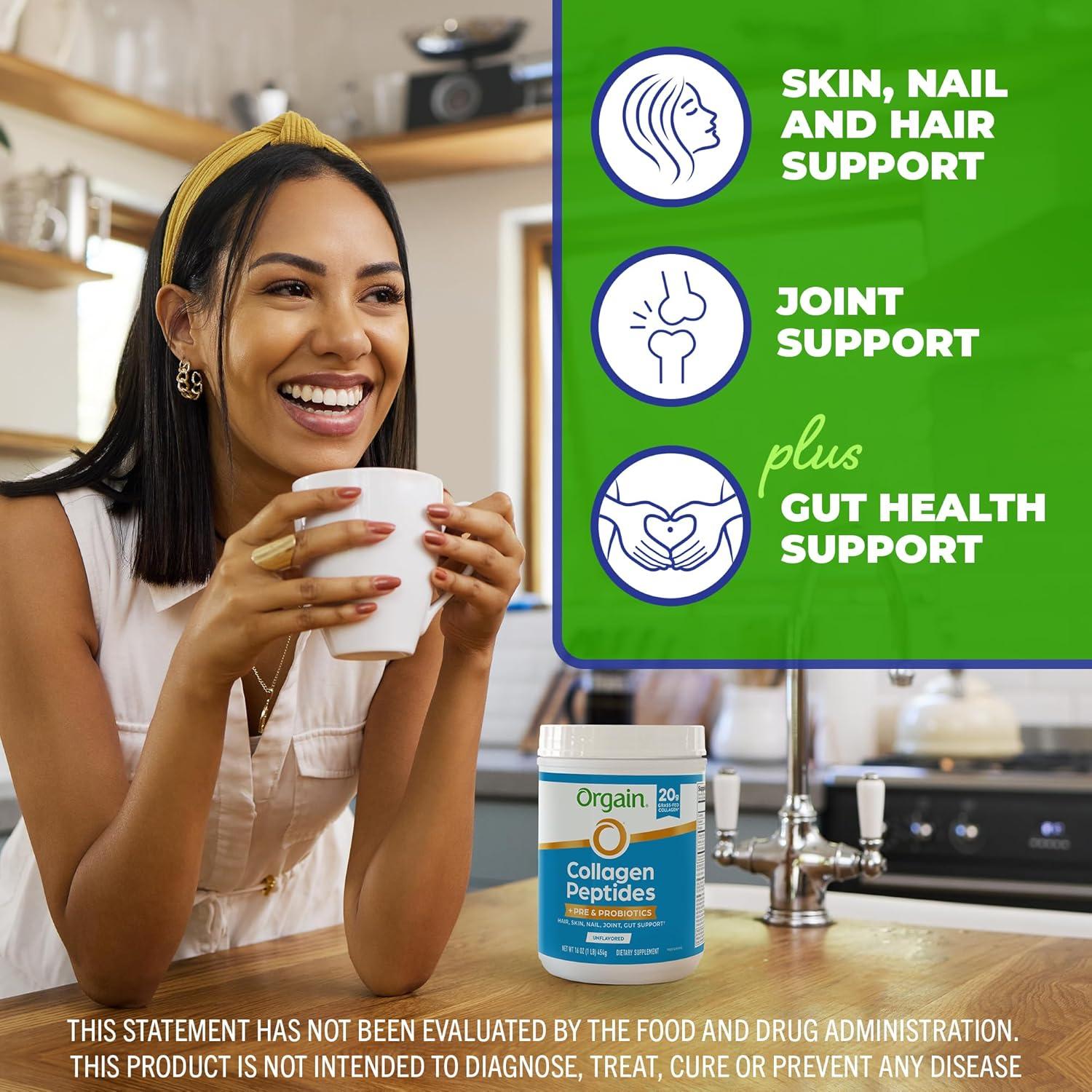 image:imageOrgain Hydrolyzed Collagen Peptides Prebiotic amp Probiotics Powder for Women amp Men 20g Grass Fed Collagen 1 Billion CFU Supports Digestive Hair Skin amp Joint Health NonGMO Type I amp III 1lb