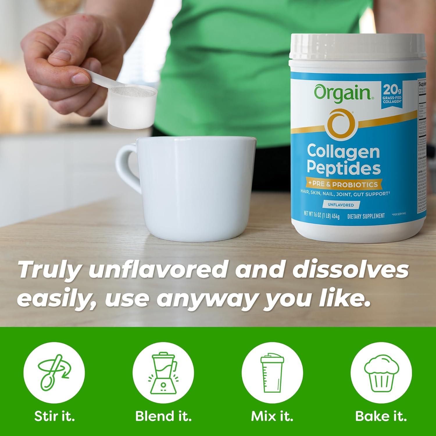 image:imageOrgain Hydrolyzed Collagen Peptides Prebiotic amp Probiotics Powder for Women amp Men 20g Grass Fed Collagen 1 Billion CFU Supports Digestive Hair Skin amp Joint Health NonGMO Type I amp III 1lb