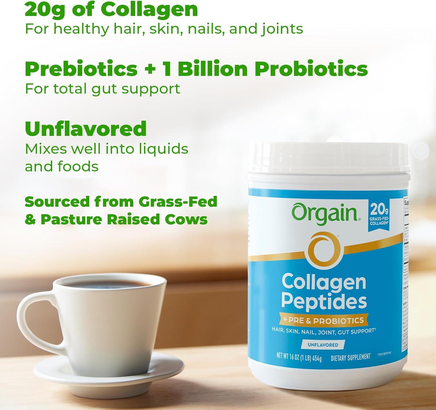 image:imageOrgain Hydrolyzed Collagen Peptides Prebiotic amp Probiotics Powder for Women amp Men 20g Grass Fed Collagen 1 Billion CFU Supports Digestive Hair Skin amp Joint Health NonGMO Type I amp III 1lb
