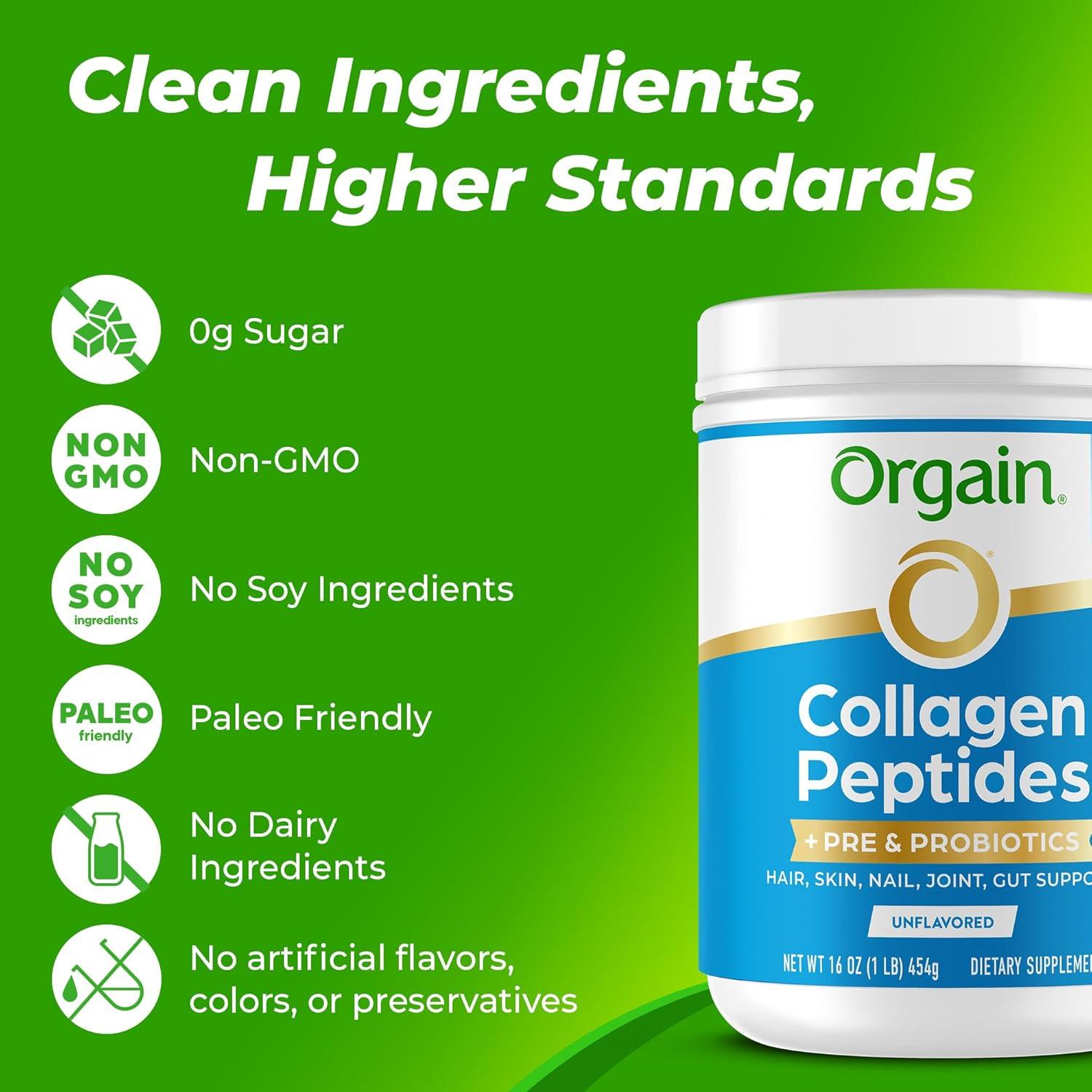 image:imageOrgain Hydrolyzed Collagen Peptides Prebiotic amp Probiotics Powder for Women amp Men 20g Grass Fed Collagen 1 Billion CFU Supports Digestive Hair Skin amp Joint Health NonGMO Type I amp III 1lb