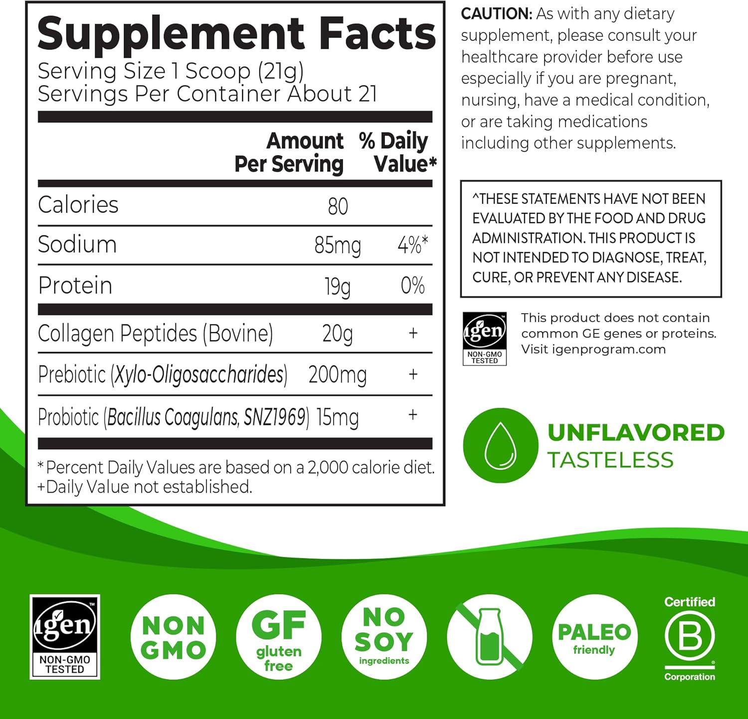 image:imageOrgain Hydrolyzed Collagen Peptides Prebiotic amp Probiotics Powder for Women amp Men 20g Grass Fed Collagen 1 Billion CFU Supports Digestive Hair Skin amp Joint Health NonGMO Type I amp III 1lb