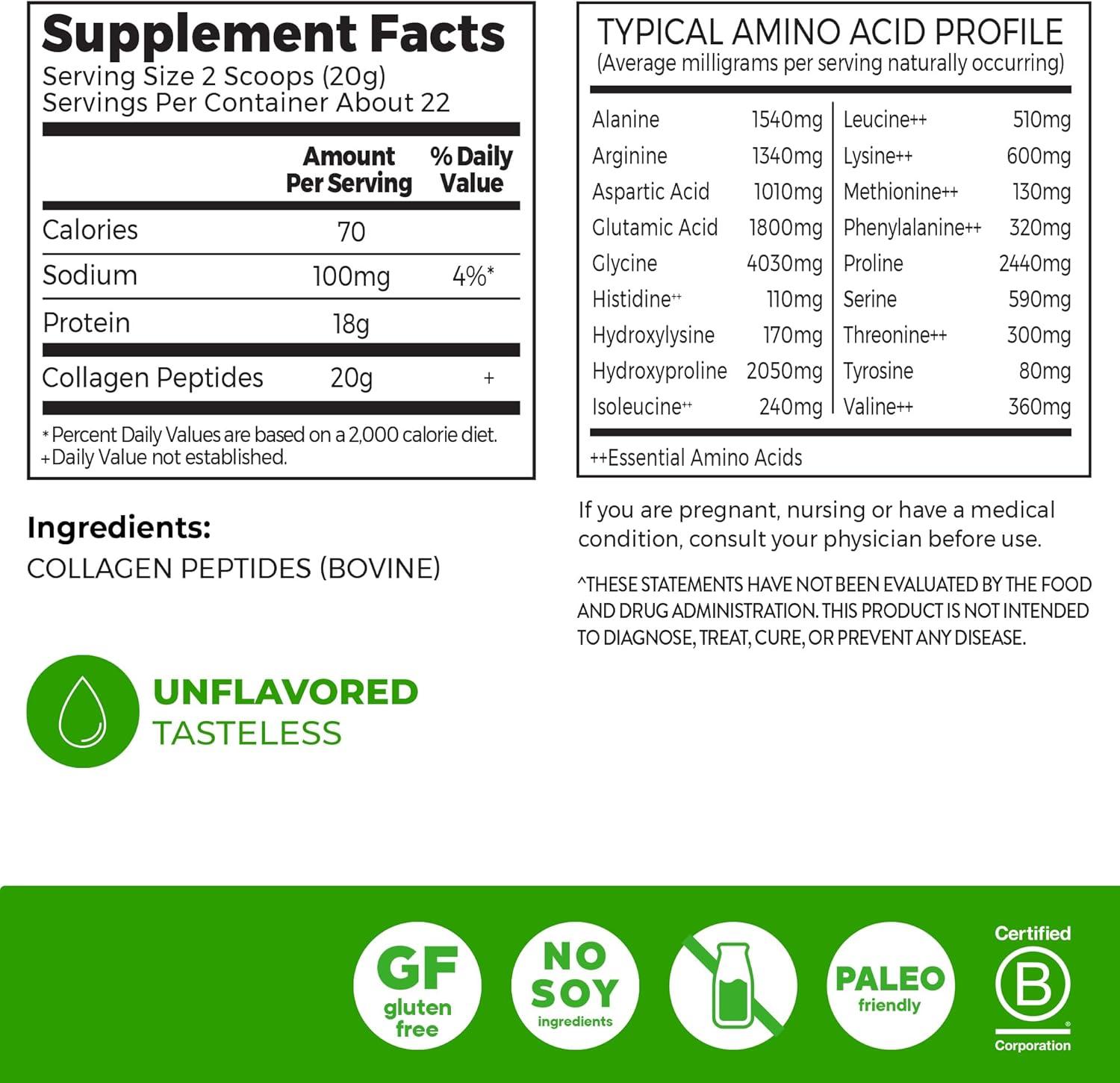 image:imageOrgain Hydrolyzed Collagen Peptides Powder For Women amp Men 20g Grass Fed Collagen Unflavored Hair Skin Nail amp Joint Support Supplement Paleo amp Keto NonGMO Type I and III 1lb