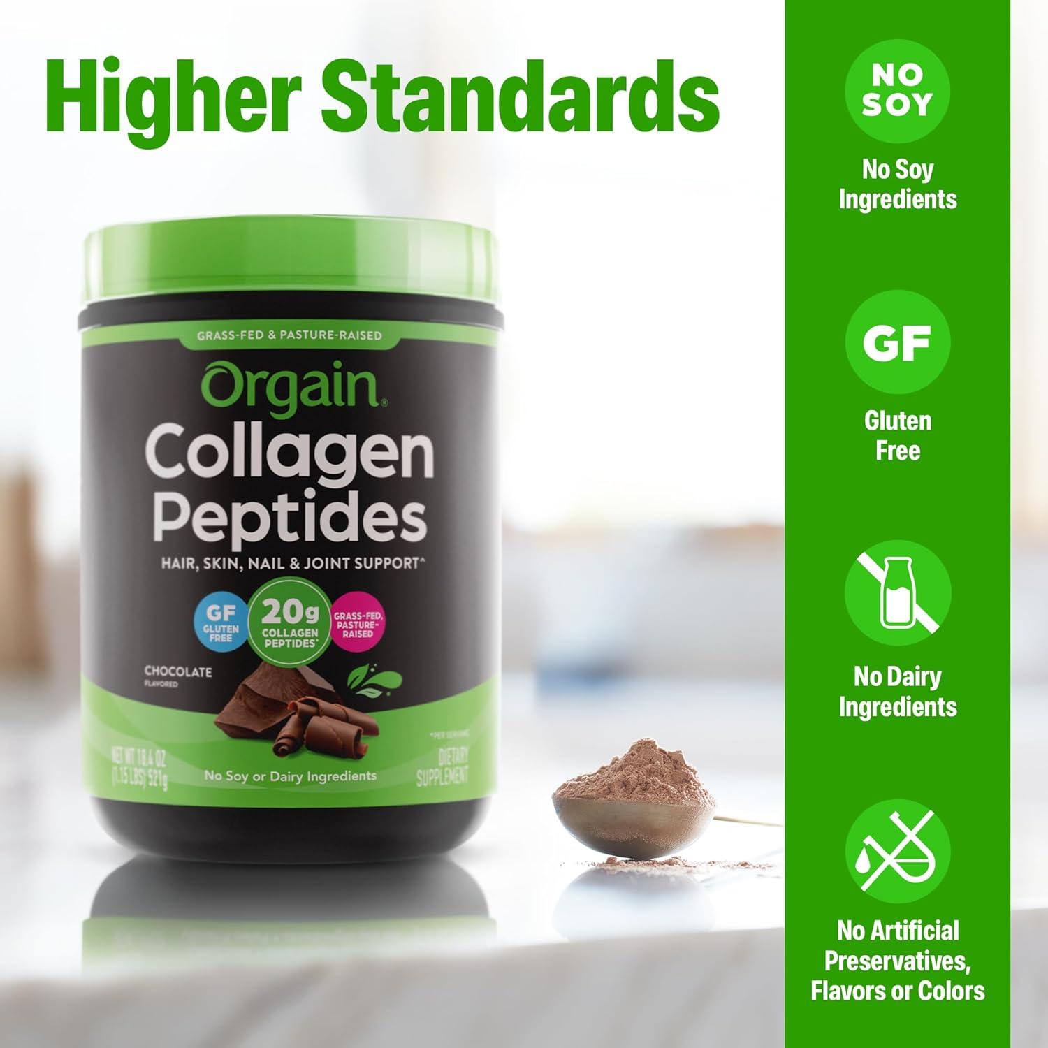 image:imageOrgain Hydrolyzed Collagen Peptides Powder For Women amp Men Chocolate 20g Grass Fed Collagen Hair Skin Nail amp Joint Support Supplement Paleo amp Keto NonGMO Type I and III 1lb
