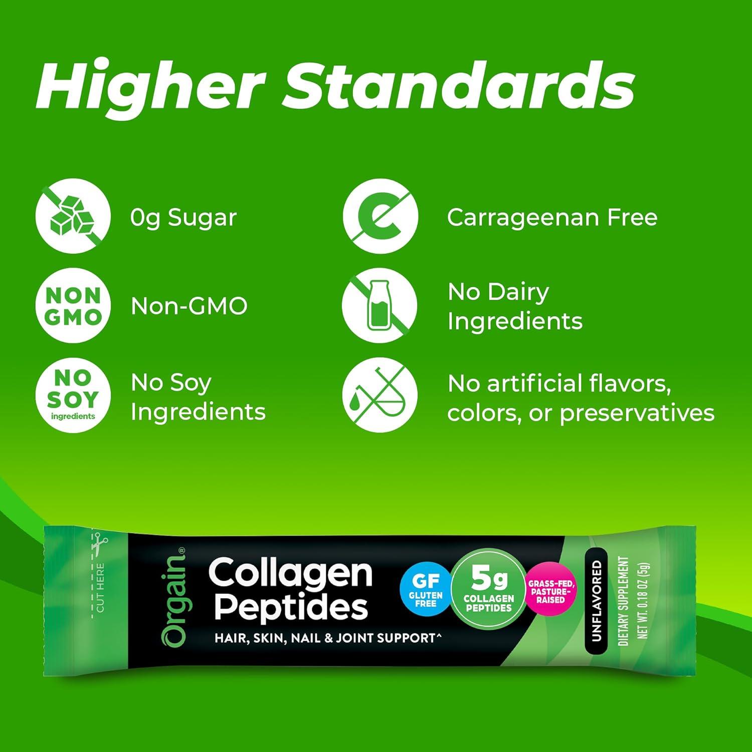 image:imageOrgain Hydrolyzed Collagen Peptides Travel Packets For Women amp Men 5g Grass Fed Collagen Per Serving Hair Skin Nail amp Joint Support Supplement NonGMO Type I amp III Unflavored 25 Count