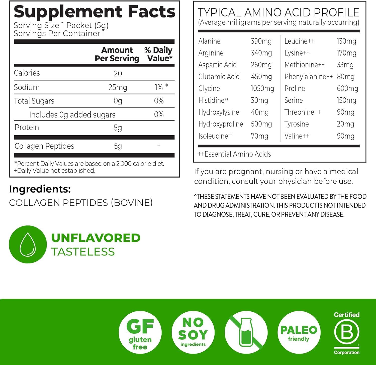 image:imageOrgain Hydrolyzed Collagen Peptides Travel Packets For Women amp Men 5g Grass Fed Collagen Per Serving Hair Skin Nail amp Joint Support Supplement NonGMO Type I amp III Unflavored 25 Count