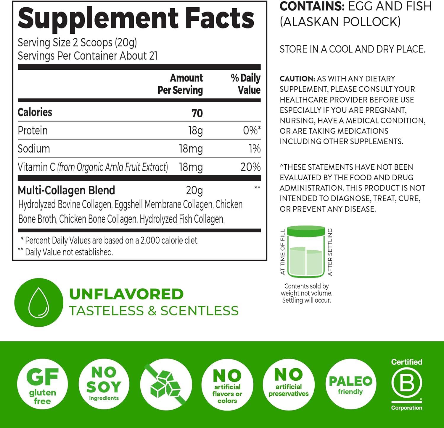 image:imageOrgain Hydrolyzed Multi Collagen Powder for Women amp Men 20g Collagen Supports Hair Skin Nail amp Joint Health Type I II III V X Vitamin C amp Amino Acids NonGMO Unflavored 21 Servings 15oz