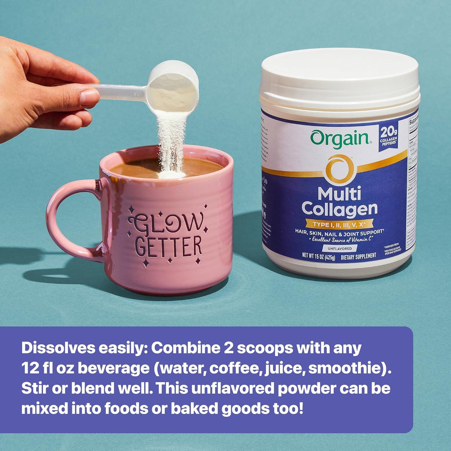 image:imageOrgain Hydrolyzed Multi Collagen Powder for Women amp Men 20g Collagen Supports Hair Skin Nail amp Joint Health Type I II III V X Vitamin C amp Amino Acids NonGMO Unflavored 21 Servings 15oz