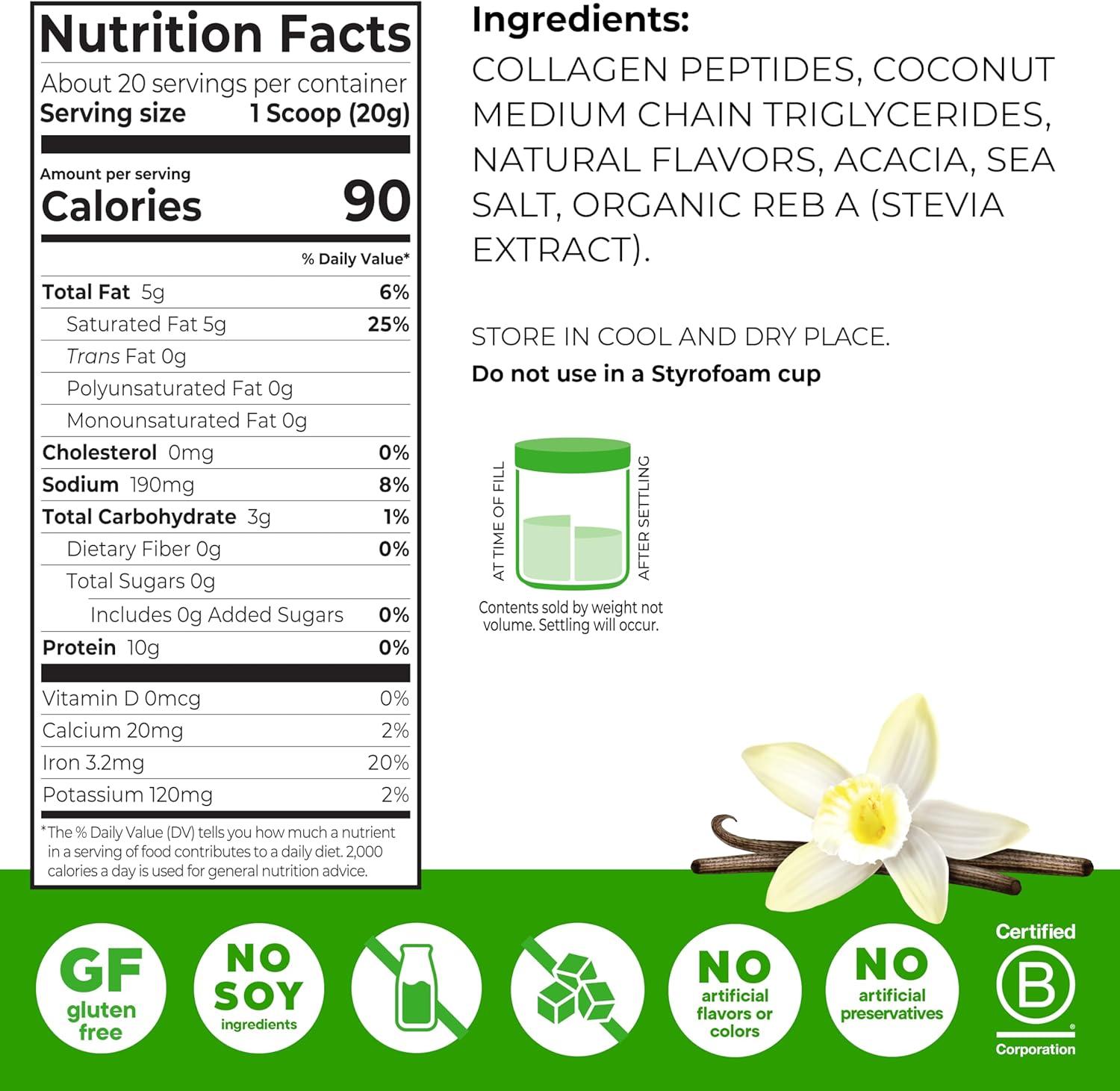 image:imageOrgain Keto Collagen Protein Powder Chocolate 10g Grass Fed Hydrolyzed Collagen Peptides for Women amp Men Type I amp III 5g MCT Oil Hair Skin Nail amp Joint Support NonGMO Gluten Free 088lbVanilla Bean