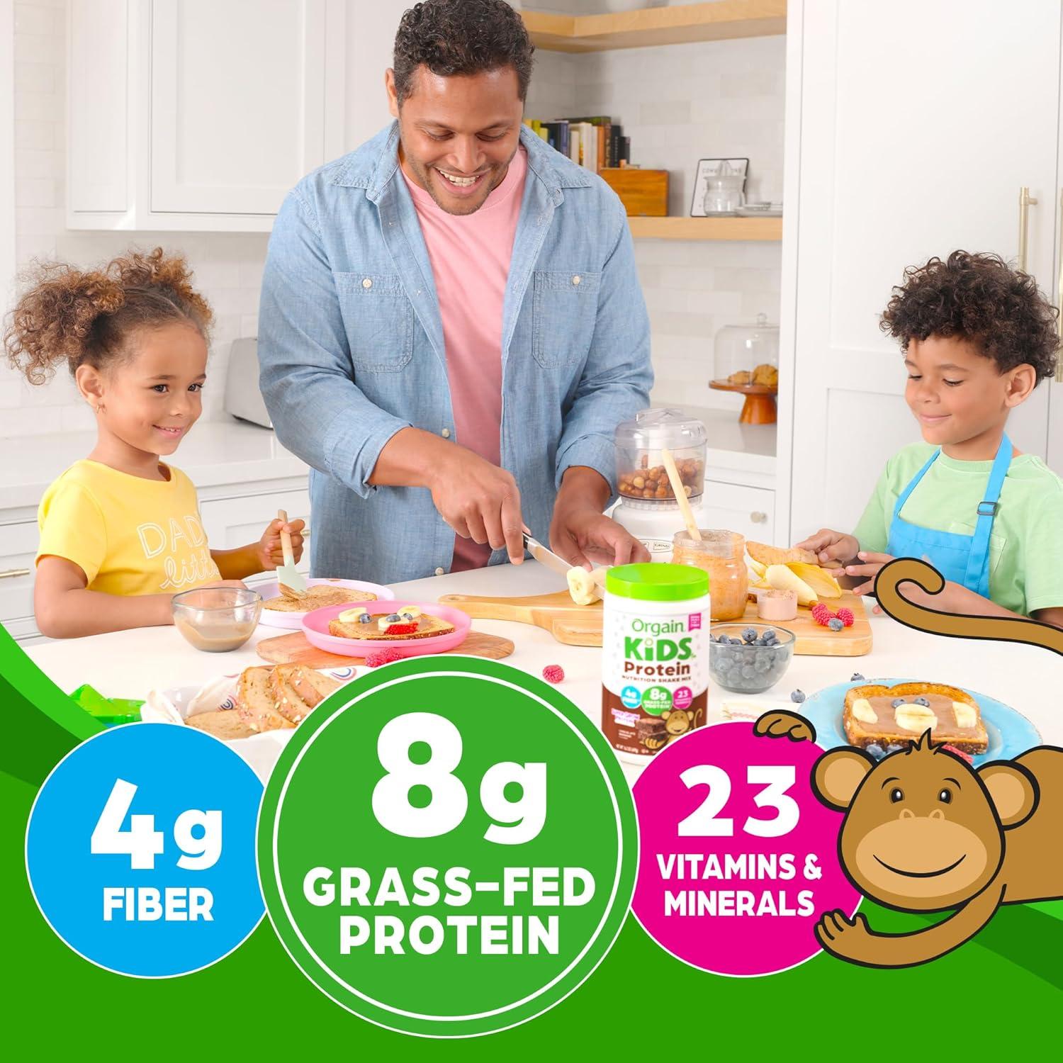 image:imageOrgain Kids Protein Powder Shake Mix Chocolate Brownie 8g GrassFed Dairy Protein 4g Fiber 23 Vitamins amp Minerals Gluten Free No Soy Ingredients Adds Healthy Nutrients to Kids Snacks 1lb