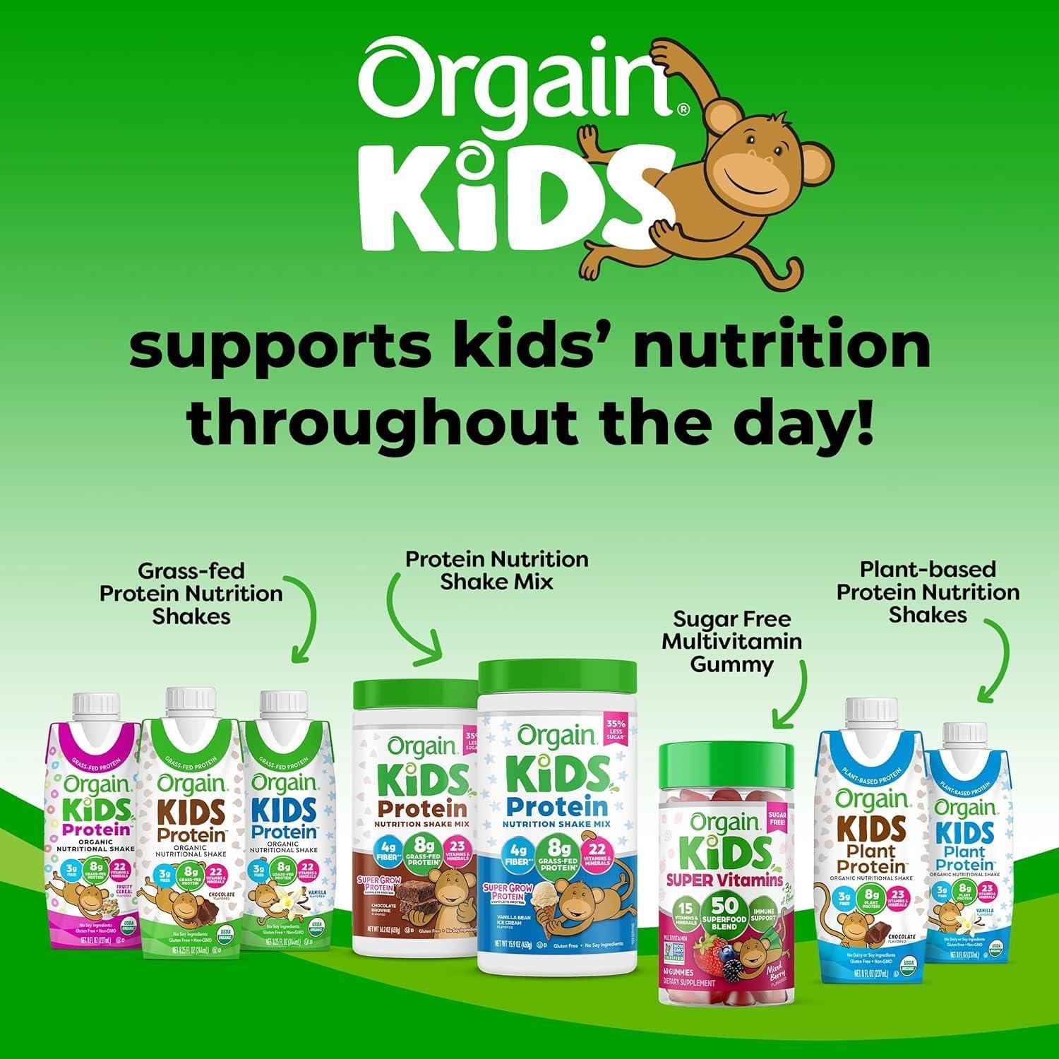 image:imageOrgain Kids Protein Powder Shake Mix Vanilla Bean Ice Cream 8g GrassFed Dairy Protein 4g Fiber 22 Vitamins amp Minerals Gluten Free No Soy Ingredients Adds Healthy Nutrients to Kids Snacks 1lb