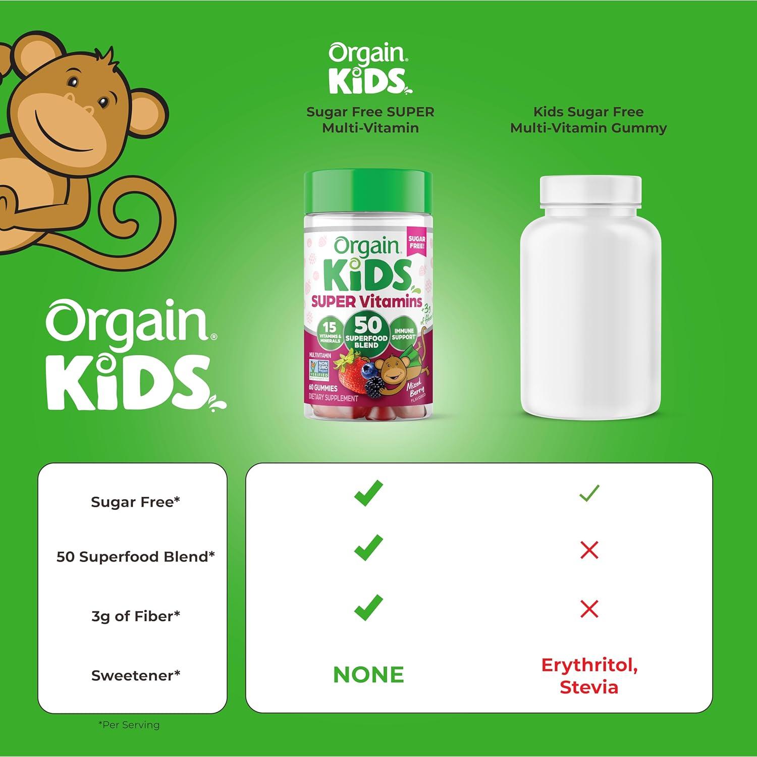 image:imageOrgain Kids Sugar Free Multivitamin Gummies Vegan amp Plant Based 50 Superfoods 15 Vitamins and Minerals Immune Support and 3g of Fiber Mixed Berry Ages 4 1 Month Supply 60 Gummies1 Count Pack of 1