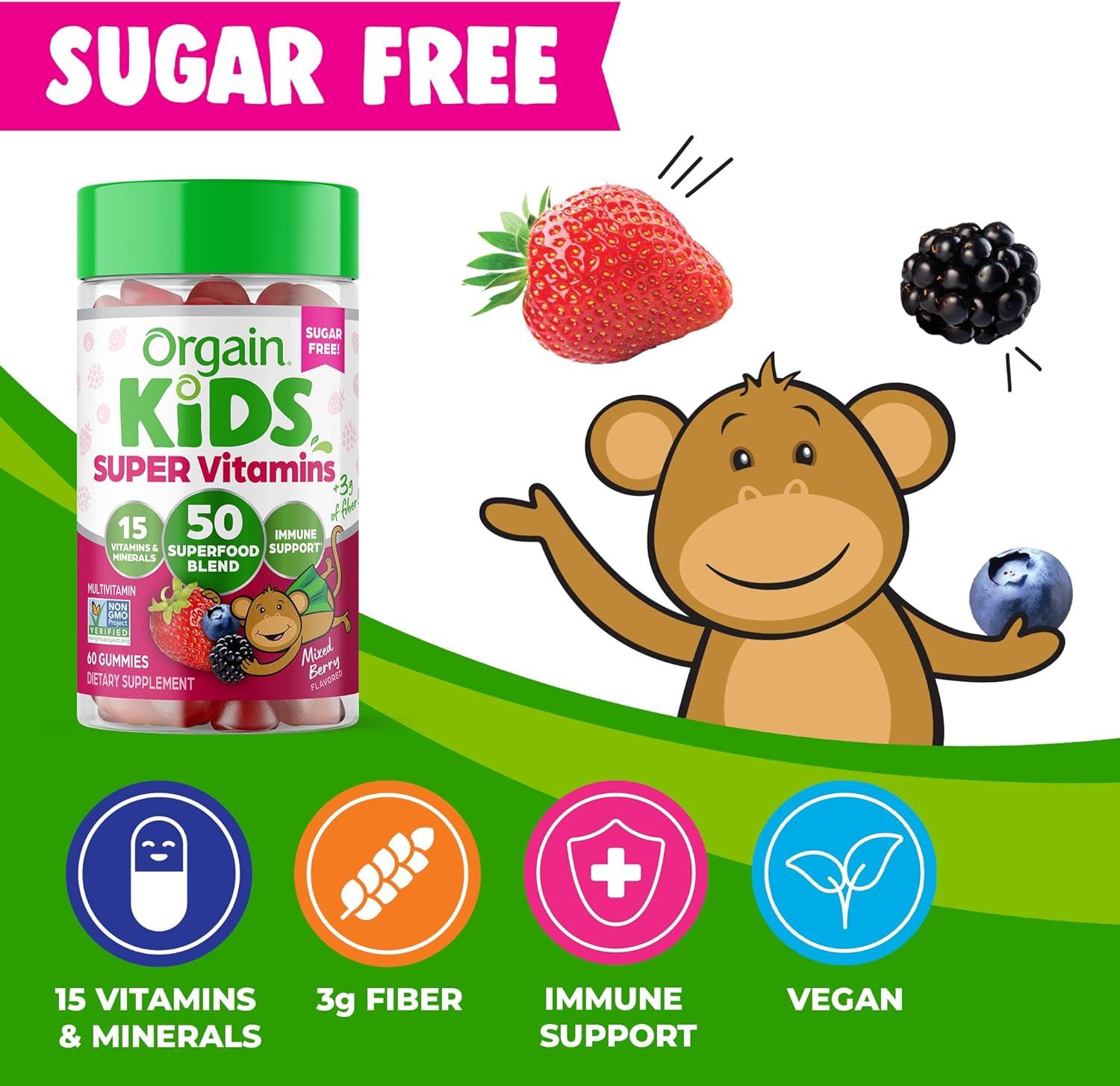 image:imageOrgain Kids Sugar Free Multivitamin Gummies Vegan amp Plant Based 50 Superfoods 15 Vitamins and Minerals Immune Support and 3g of Fiber Mixed Berry Ages 4 1 Month Supply 60 Gummies1 Count Pack of 1