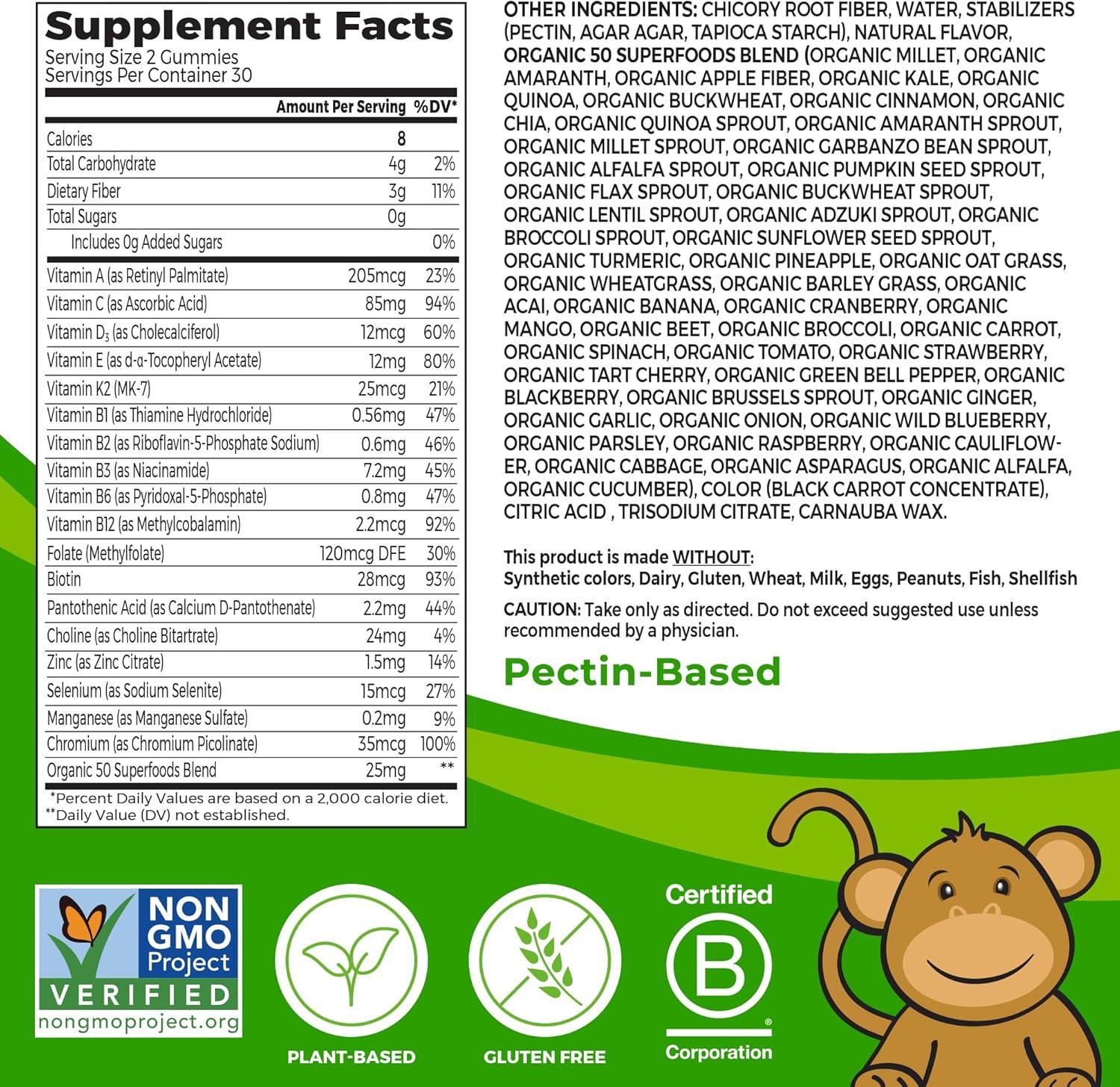 image:imageOrgain Kids Sugar Free Multivitamin Gummies Vegan amp Plant Based 50 Superfoods 15 Vitamins and Minerals Immune Support and 3g of Fiber Mixed Berry Ages 4 1 Month Supply 60 Gummies1 Count Pack of 1