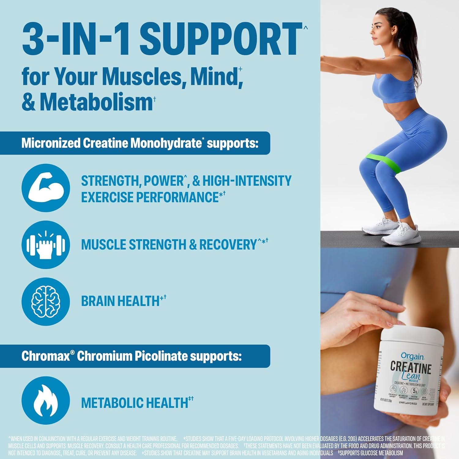 image:imageOrgain Micronized Creatine Monohydrate Lean Muscle Powder with Metabolism Blend Unflavored 50 Servings Supports Muscle Strength and Brain Health No Dairy or Soy Gluten Free Vegan