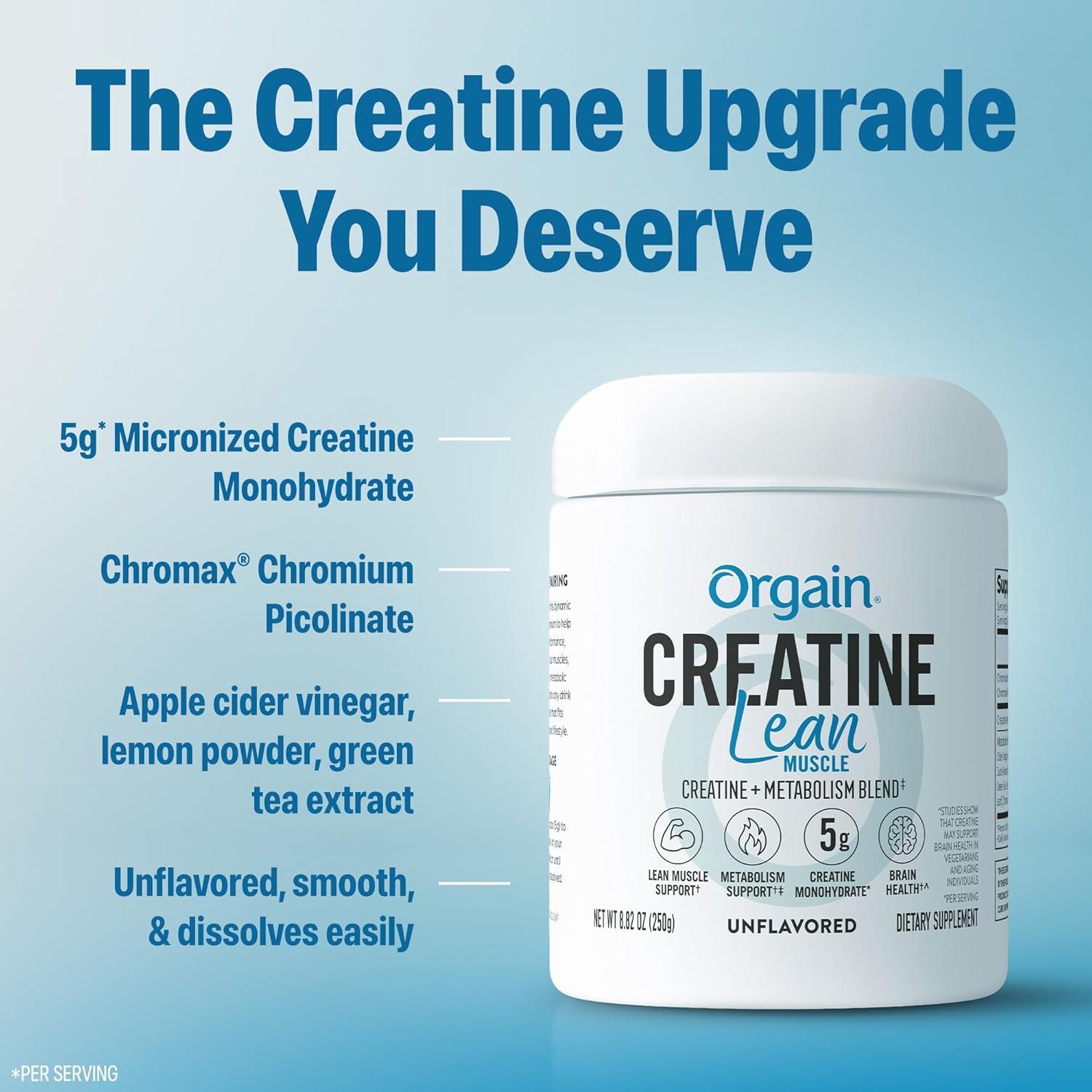 image:imageOrgain Micronized Creatine Monohydrate Lean Muscle Powder with Metabolism Blend Unflavored 50 Servings Supports Muscle Strength and Brain Health No Dairy or Soy Gluten Free Vegan