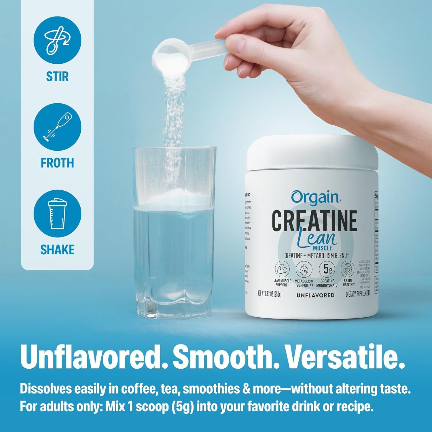 image:imageOrgain Micronized Creatine Monohydrate Lean Muscle Powder with Metabolism Blend Unflavored 50 Servings Supports Muscle Strength and Brain Health No Dairy or Soy Gluten Free Vegan