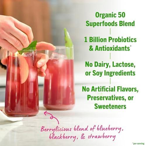 image:imageOrgain Organic Greens Powder 50 Superfoods Berry 1 Billion Probiotics for Digestive Health Antioxidants Vegan PlantBased GlutenFree NonGMO Green Juice amp Smoothie Drink Mix 062lbBerry