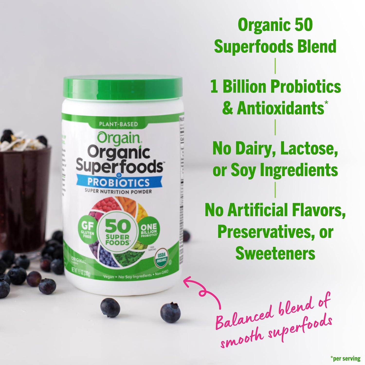 image:imageOrgain Organic Greens Powder 50 Superfoods Berry 1 Billion Probiotics for Digestive Health Antioxidants Vegan PlantBased GlutenFree NonGMO Green Juice amp Smoothie Drink Mix 062lbOriginal