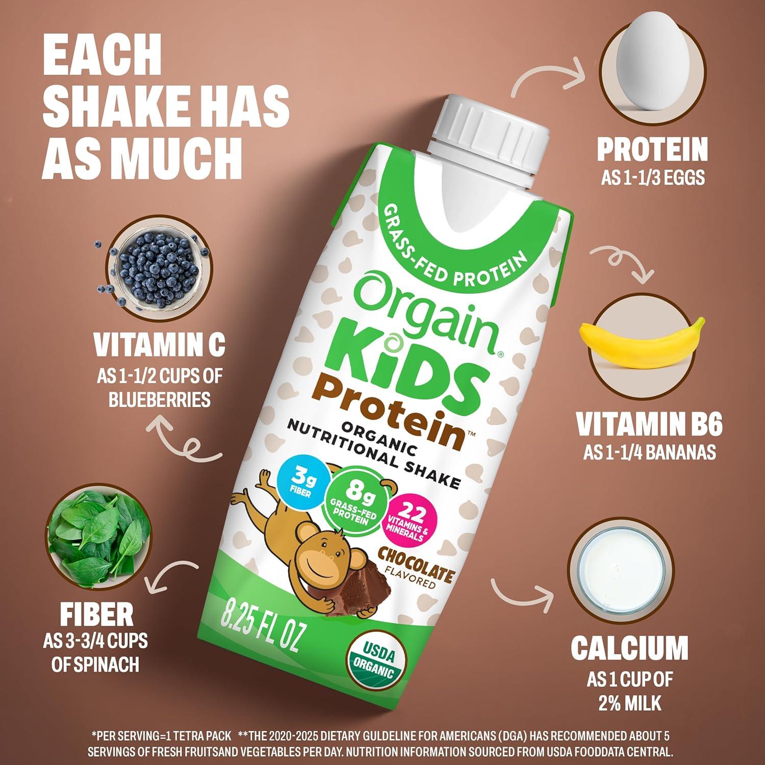 image:imageOrgain Organic Kids Nutritional Protein Shake Chocolate Healthy Kids Snacks 8g Dairy Protein 3g Fiber 22 Vitamins amp Minerals No Soy Ingredients Gluten Free NonGMO 825 Fl Oz Pack of 12Chocolate