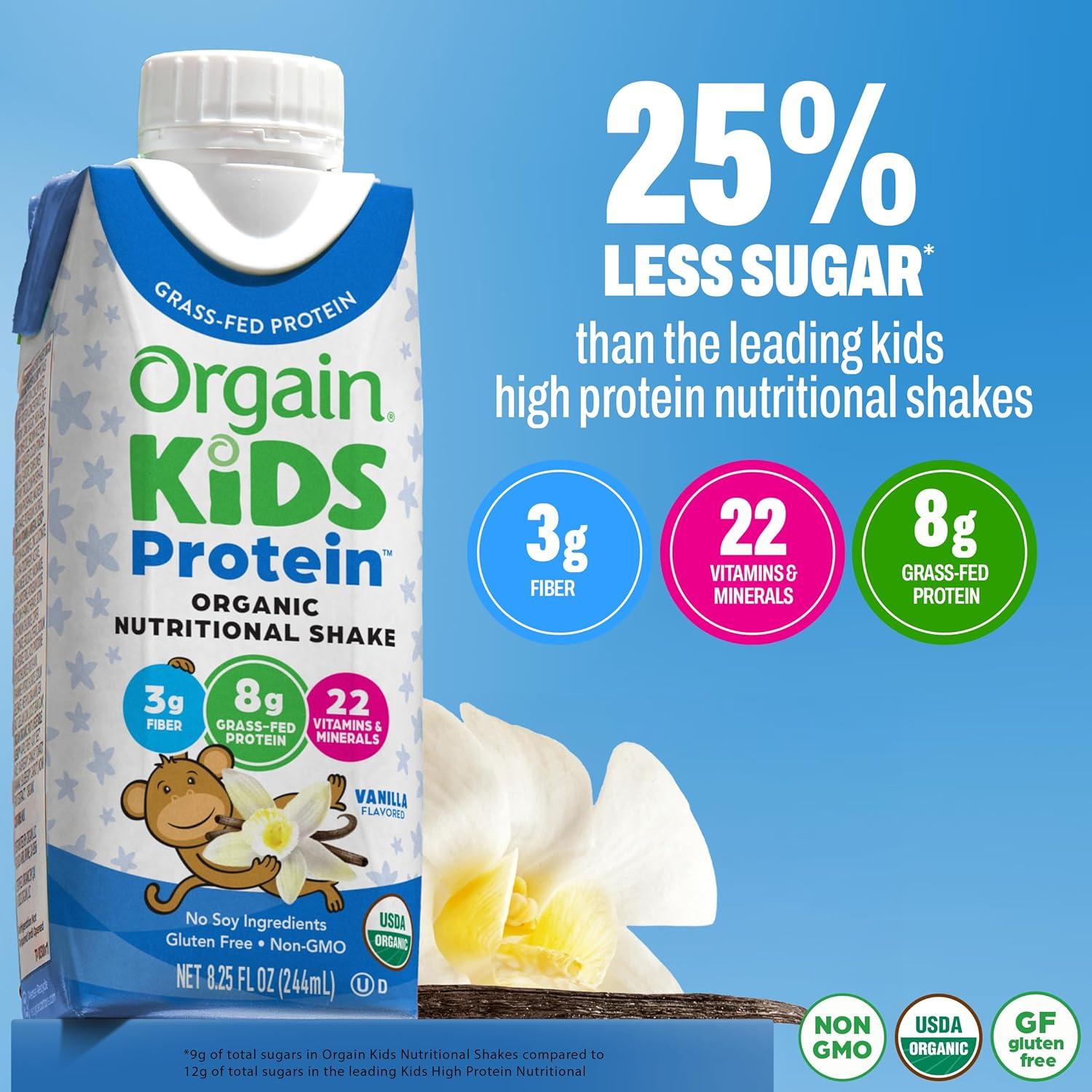 image:imageOrgain Organic Kids Nutritional Protein Shake Chocolate Healthy Kids Snacks 8g Dairy Protein 3g Fiber 22 Vitamins amp Minerals No Soy Ingredients Gluten Free NonGMO 825 Fl Oz Pack of 12Vanilla