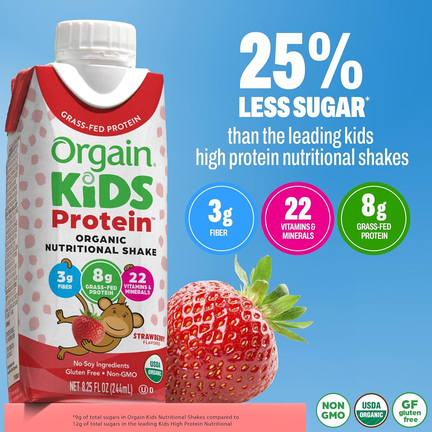 image:imageOrgain Organic Kids Nutritional Protein Shake Chocolate Healthy Kids Snacks 8g Dairy Protein 3g Fiber 22 Vitamins amp Minerals No Soy Ingredients Gluten Free NonGMO 825 Fl Oz Pack of 12Strawberry