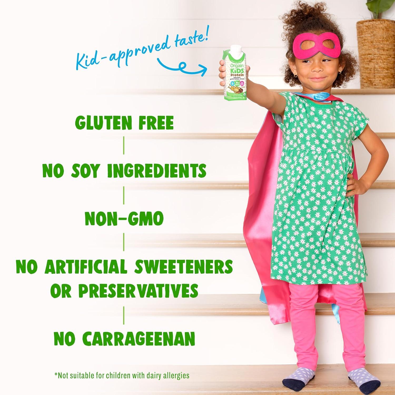image:imageOrgain Organic Kids Nutritional Protein Shake Chocolate Healthy Kids Snacks 8g Dairy Protein 3g Fiber 22 Vitamins amp Minerals No Soy Ingredients Gluten Free NonGMO 825 Fl Oz Pack of 12Chocolate