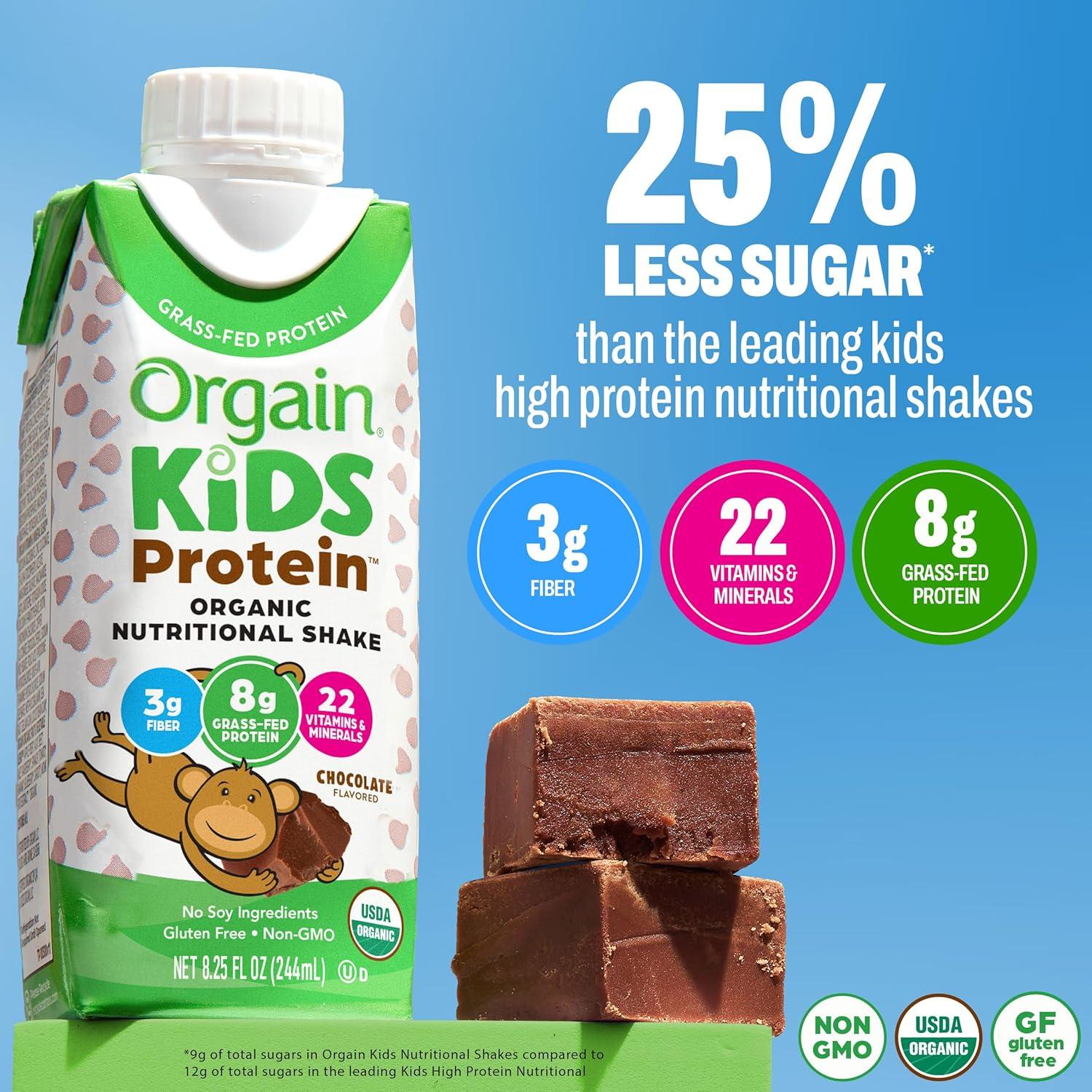 image:imageOrgain Organic Kids Nutritional Protein Shake Chocolate Healthy Kids Snacks 8g Dairy Protein 3g Fiber 22 Vitamins amp Minerals No Soy Ingredients Gluten Free NonGMO 825 Fl Oz Pack of 12Chocolate