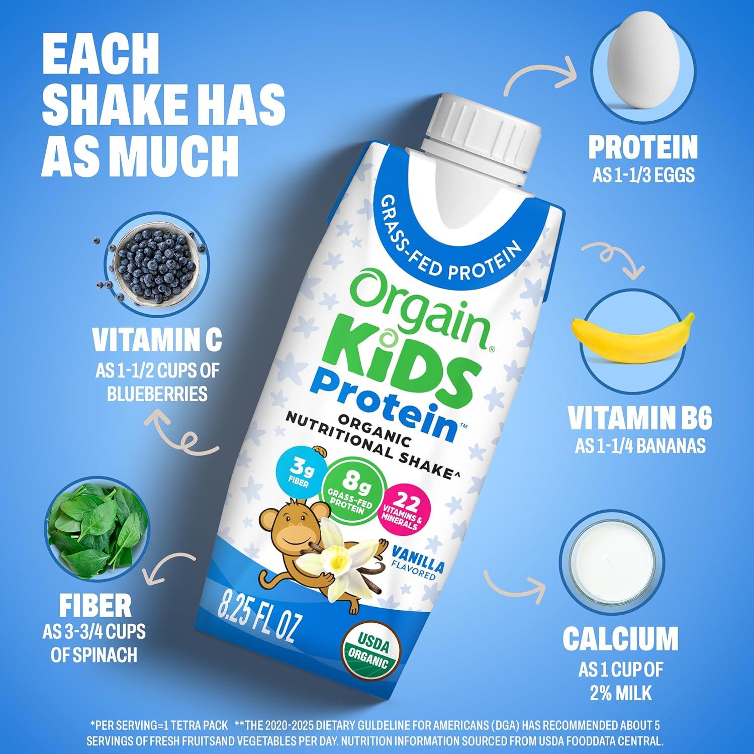 image:imageOrgain Organic Kids Nutritional Protein Shake Chocolate Healthy Kids Snacks 8g Dairy Protein 3g Fiber 22 Vitamins amp Minerals No Soy Ingredients Gluten Free NonGMO 825 Fl Oz Pack of 12Vanilla