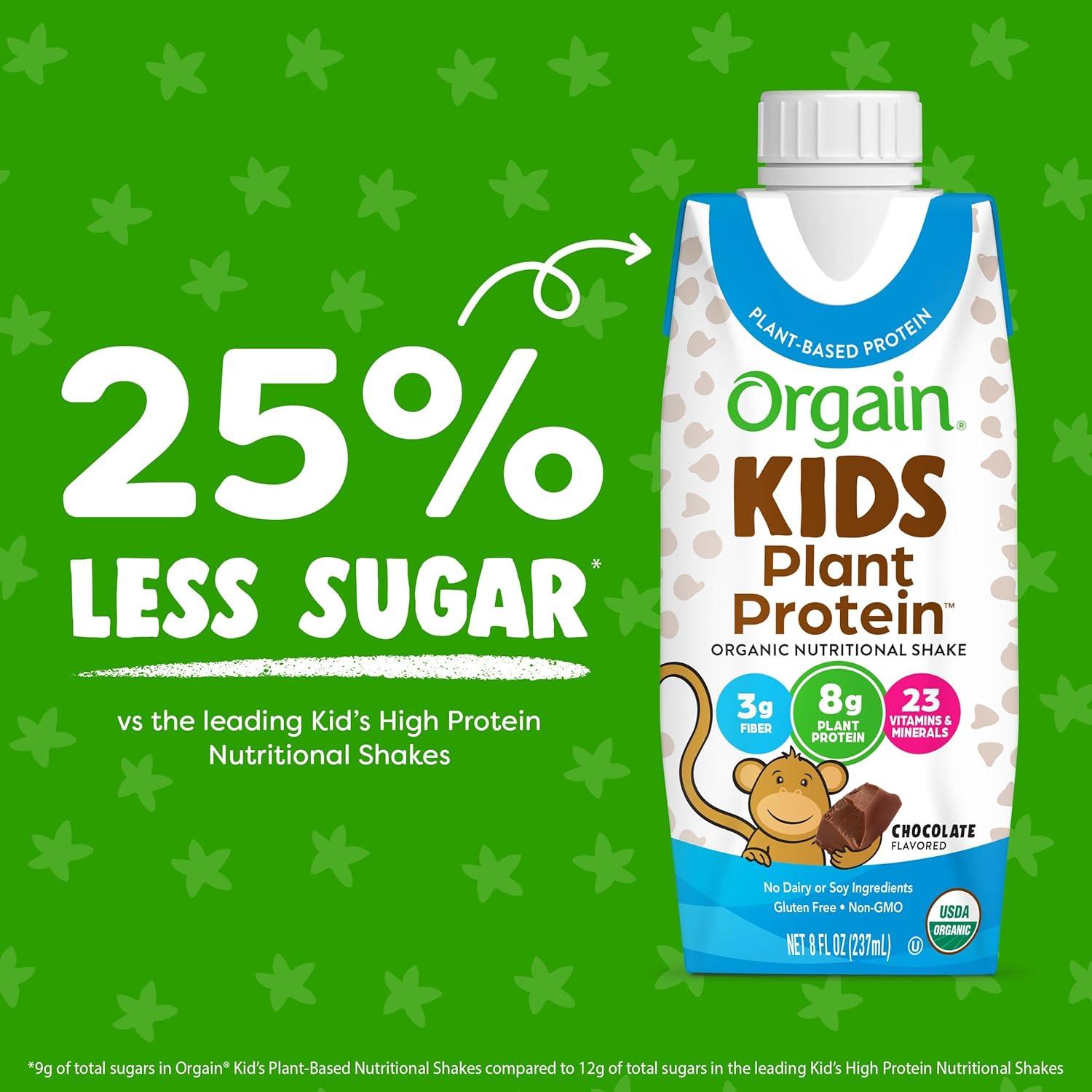 image:imageOrgain Organic Kids Nutritional Vegan Protein Shake Vanilla Healthy Kids Snacks 8g Plant Protein 3g Fiber 23 Vitamins amp Minerals No Dairy amp Soy Ingredients NonGMO 8 Fl Oz Pack of 12Plant Based Chocolate