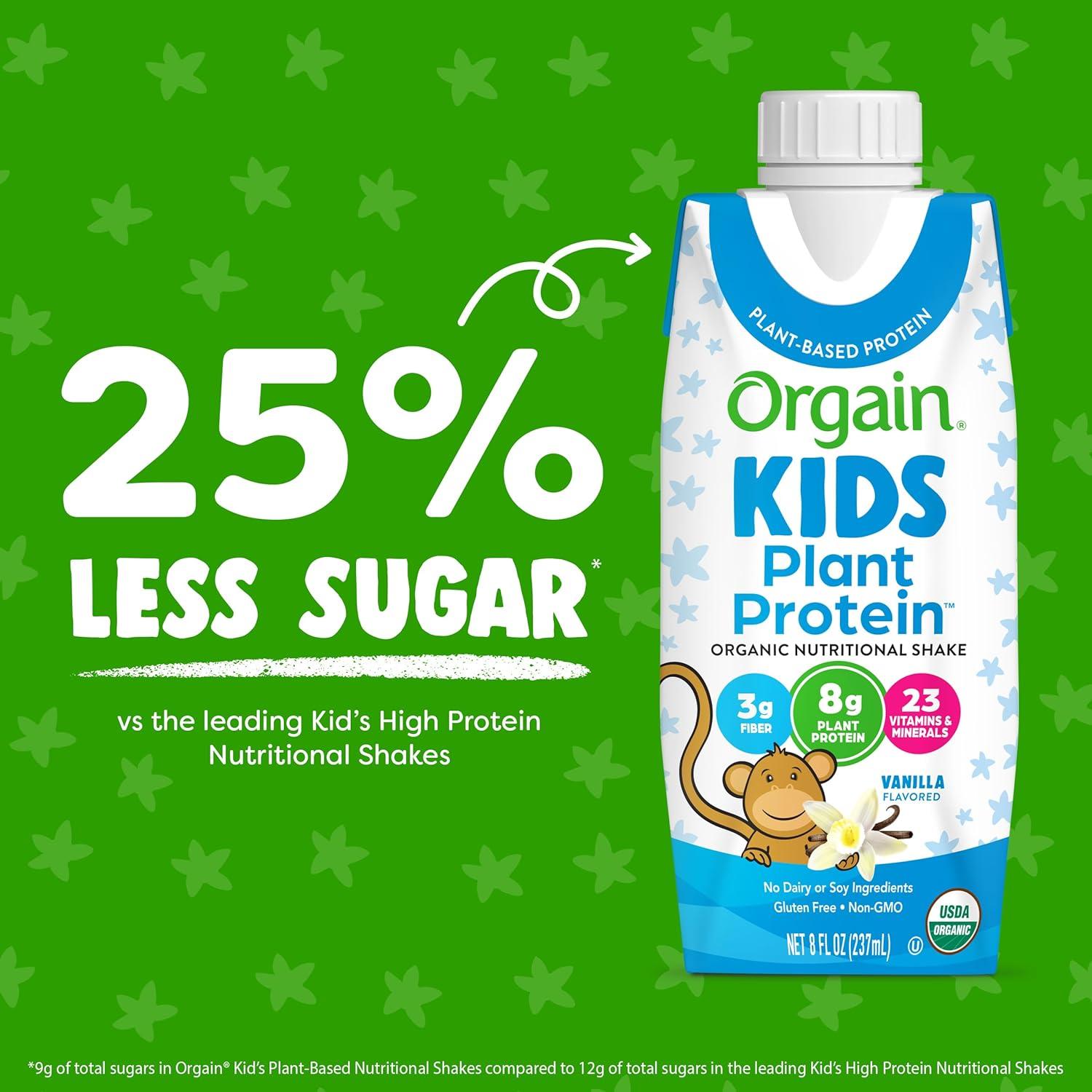 image:imageOrgain Organic Kids Nutritional Vegan Protein Shake Vanilla Healthy Kids Snacks 8g Plant Protein 3g Fiber 23 Vitamins amp Minerals No Dairy amp Soy Ingredients NonGMO 8 Fl Oz Pack of 12Plant Based Vanilla