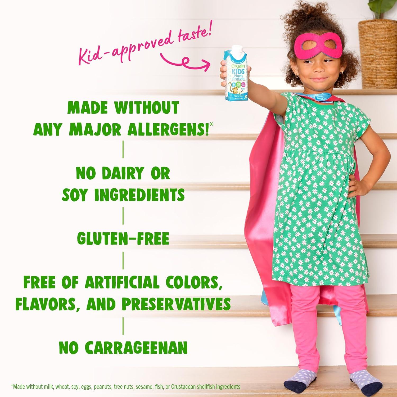 image:imageOrgain Organic Kids Nutritional Vegan Protein Shake Vanilla Healthy Kids Snacks 8g Plant Protein 3g Fiber 23 Vitamins amp Minerals No Dairy amp Soy Ingredients NonGMO 8 Fl Oz Pack of 12Plant Based Vanilla