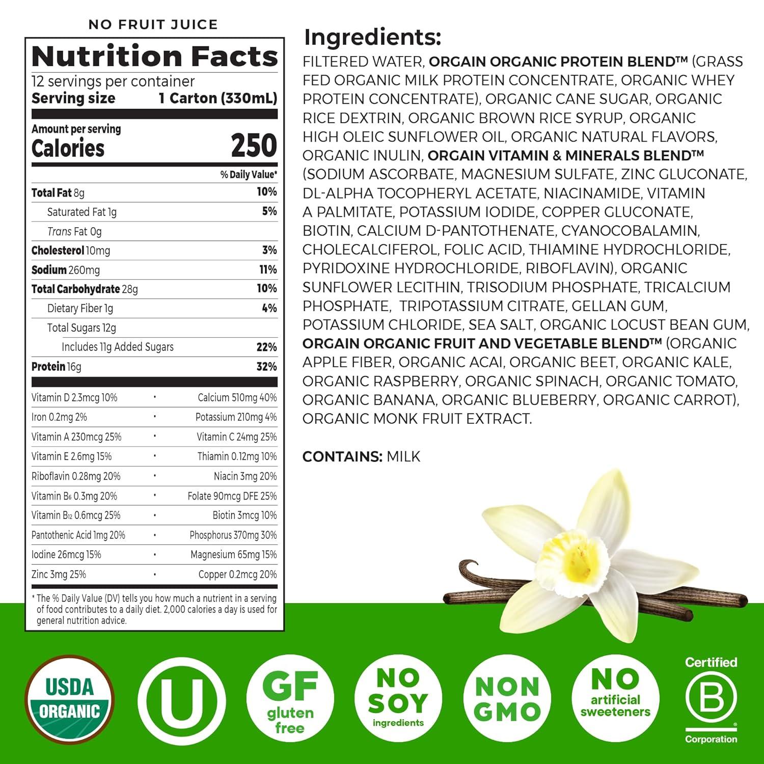 image:imageOrgain Organic Nutritional Protein Shake 16g Grass Fed Whey Protein Meal Replacement 20 Vitamins amp Minerals Fruits amp Vegetables Variety Pack Chocolate Vanilla Strawberry 11 Fl Oz 12 PackVanilla