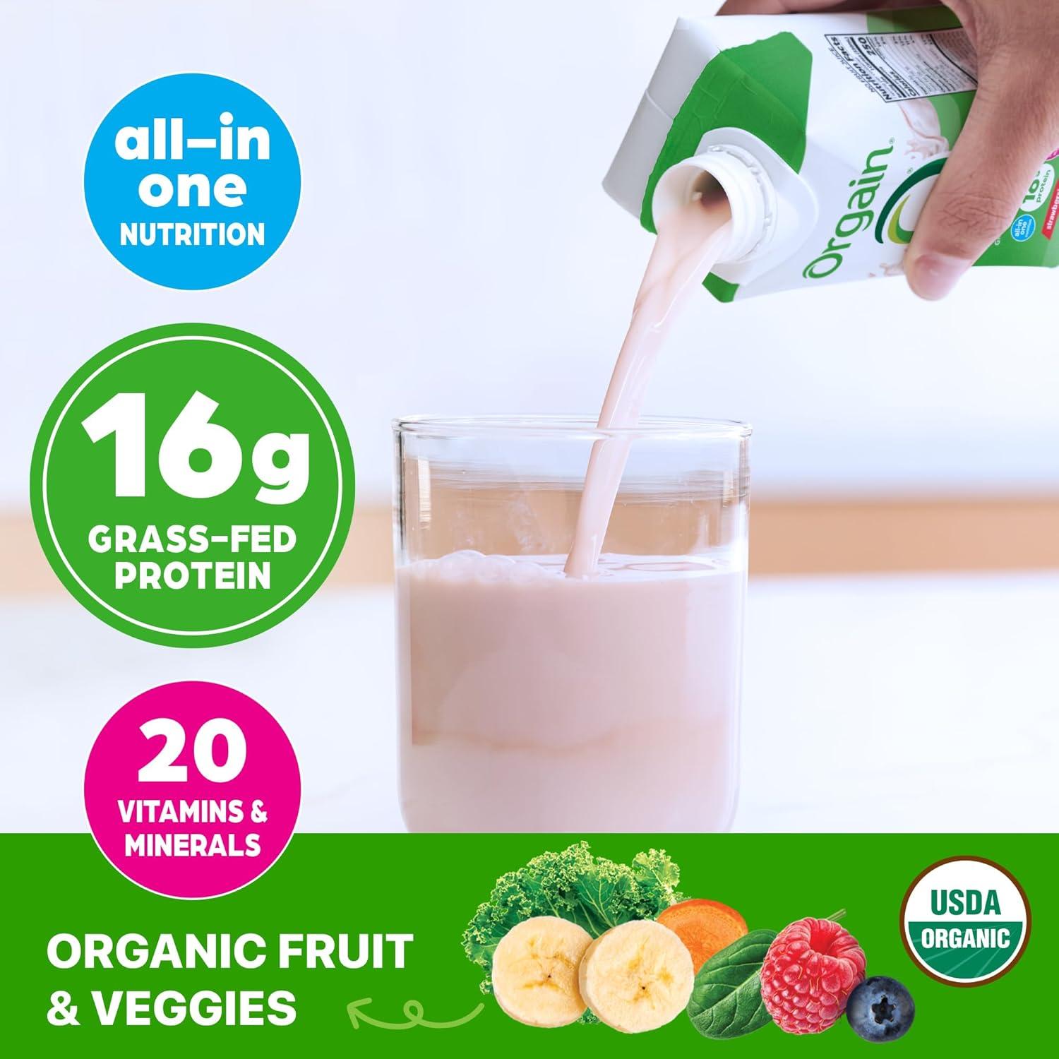 image:imageOrgain Organic Nutritional Protein Shake 16g Grass Fed Whey Protein Meal Replacement 20 Vitamins amp Minerals Fruits amp Vegetables Variety Pack Chocolate Vanilla Strawberry 11 Fl Oz 12 PackStrawberries Cream