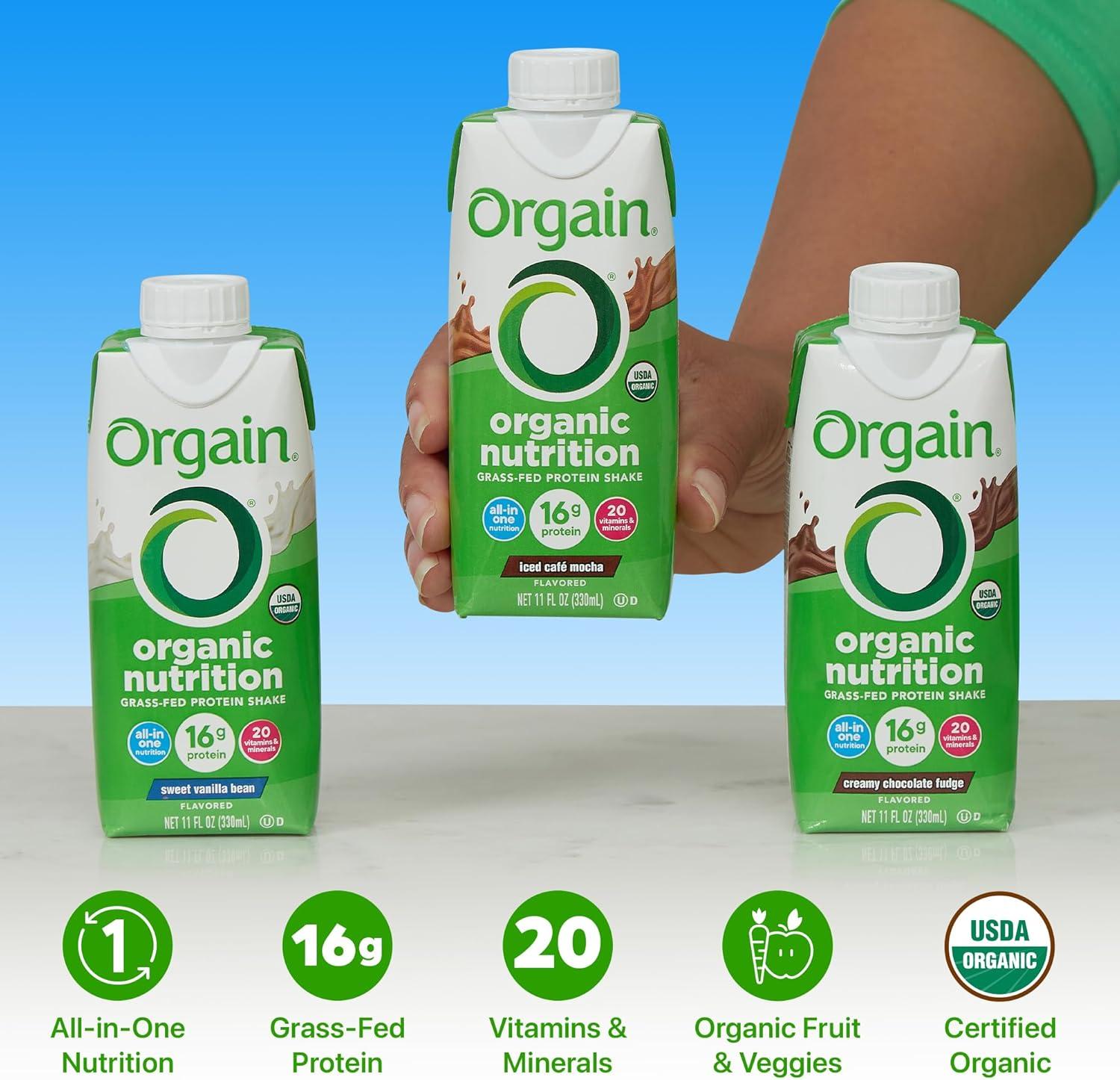 image:imageOrgain Organic Nutritional Protein Shake Creamy Chocolate Fudge 16g Grass Fed Whey Protein Meal Replacement 20 Vitamins amp Minerals Fruits amp Vegetables Gluten Free NonGMO 11 Fl Oz 12 PackVariety Pack