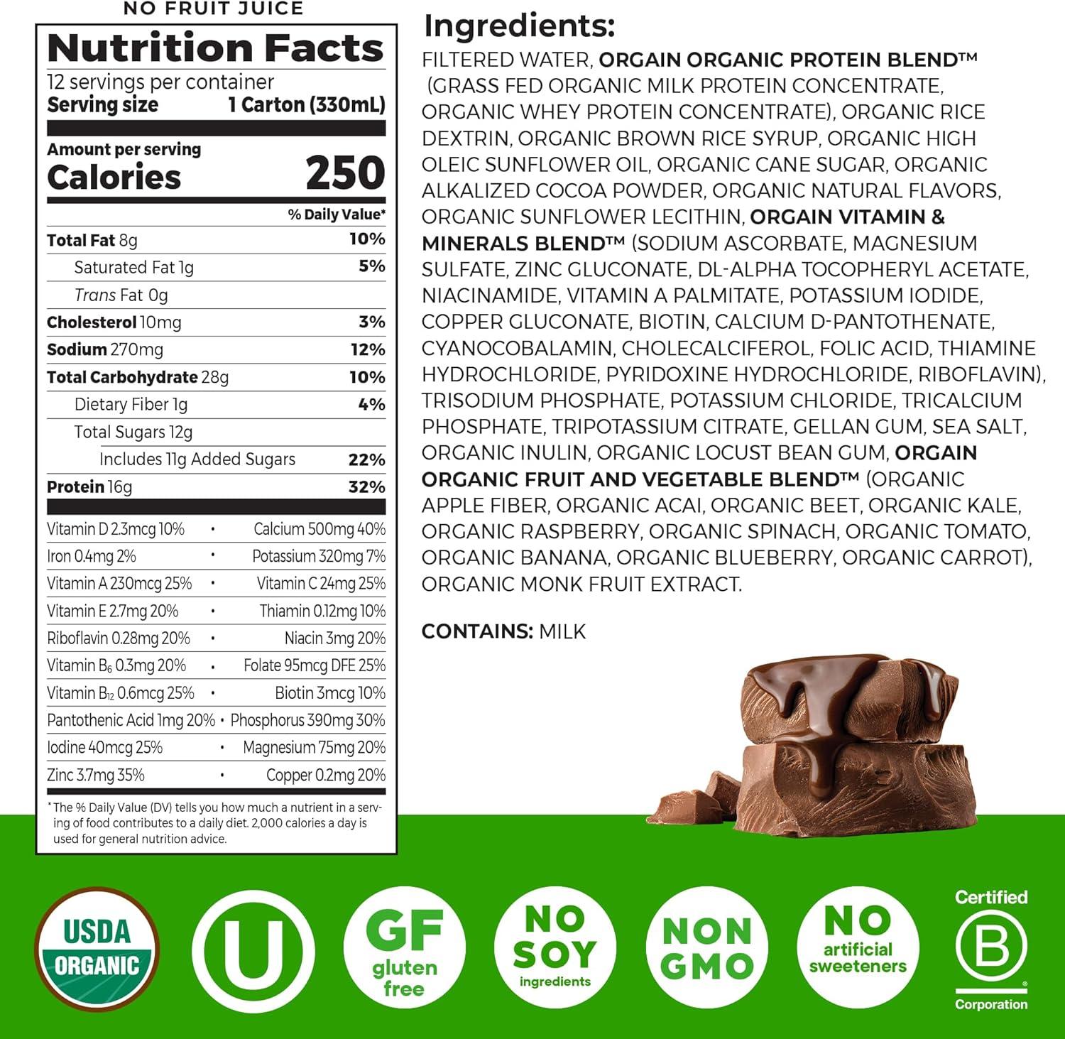 image:imageOrgain Organic Nutritional Protein Shake Creamy Chocolate Fudge 16g Grass Fed Whey Protein Meal Replacement 20 Vitamins amp Minerals Fruits amp Vegetables Gluten Free NonGMO 11 Fl Oz 12 PackCreamy Chocolate Fudge