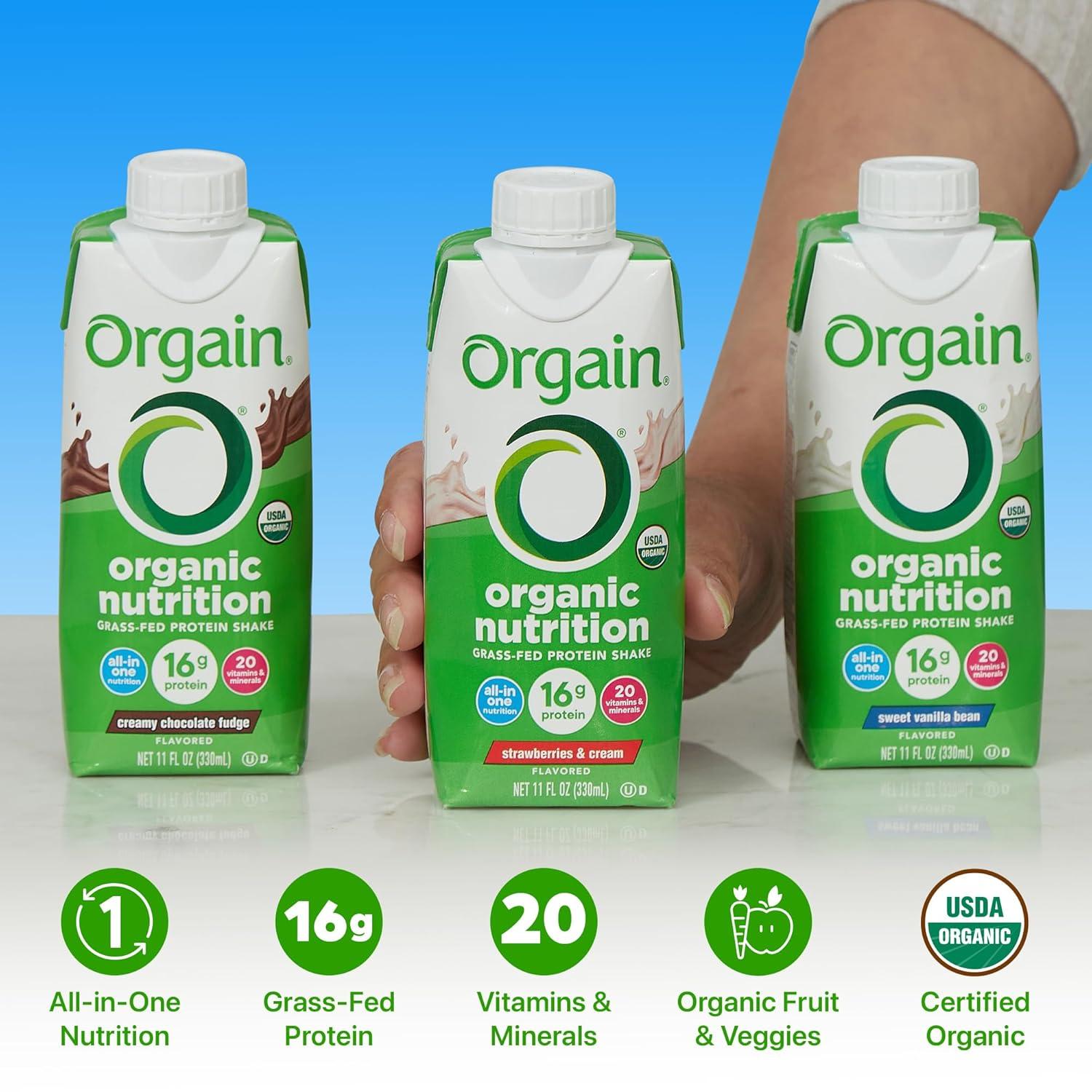 image:imageOrgain Organic Nutritional Protein Shake Strawberries amp Cream 16g Grass Fed Whey Protein Meal Replacement 20 Vitamins amp Minerals Fruits amp Vegetables Gluten Free NonGMO 11 Fl Oz 12 PackVariety Pack