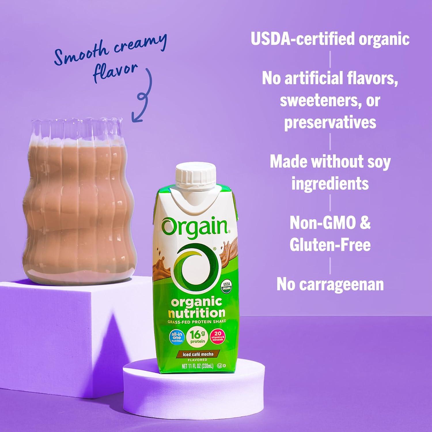 image:imageOrgain Organic Nutritional Protein Shake Strawberries amp Cream 16g Grass Fed Whey Protein Meal Replacement 20 Vitamins amp Minerals Fruits amp Vegetables Gluten Free NonGMO 11 Fl Oz 12 PackIced Caf Mocha