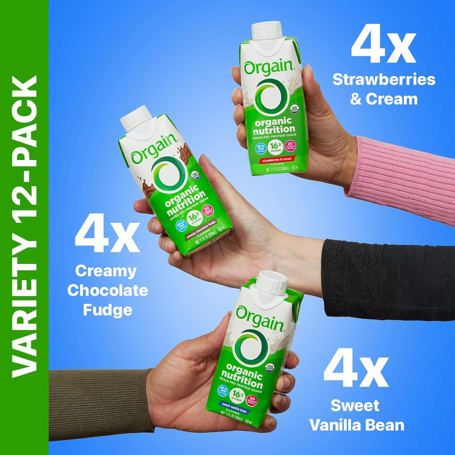 image:imageOrgain Organic Nutritional Protein Shake Strawberries amp Cream 16g Grass Fed Whey Protein Meal Replacement 20 Vitamins amp Minerals Fruits amp Vegetables Gluten Free NonGMO 11 Fl Oz 12 PackVariety Pack