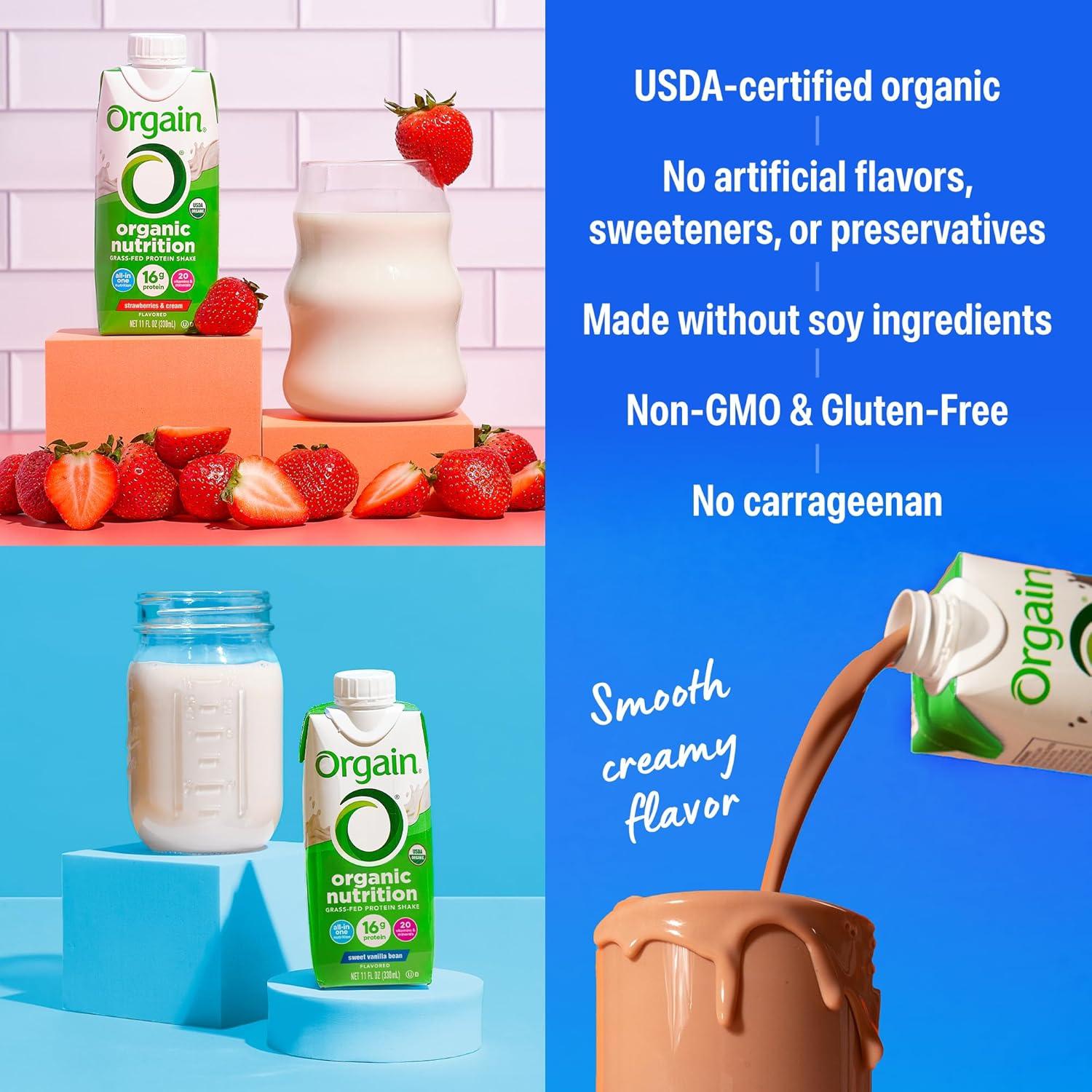 image:imageOrgain Organic Nutritional Protein Shake Strawberries amp Cream 16g Grass Fed Whey Protein Meal Replacement 20 Vitamins amp Minerals Fruits amp Vegetables Gluten Free NonGMO 11 Fl Oz 12 PackVariety Pack
