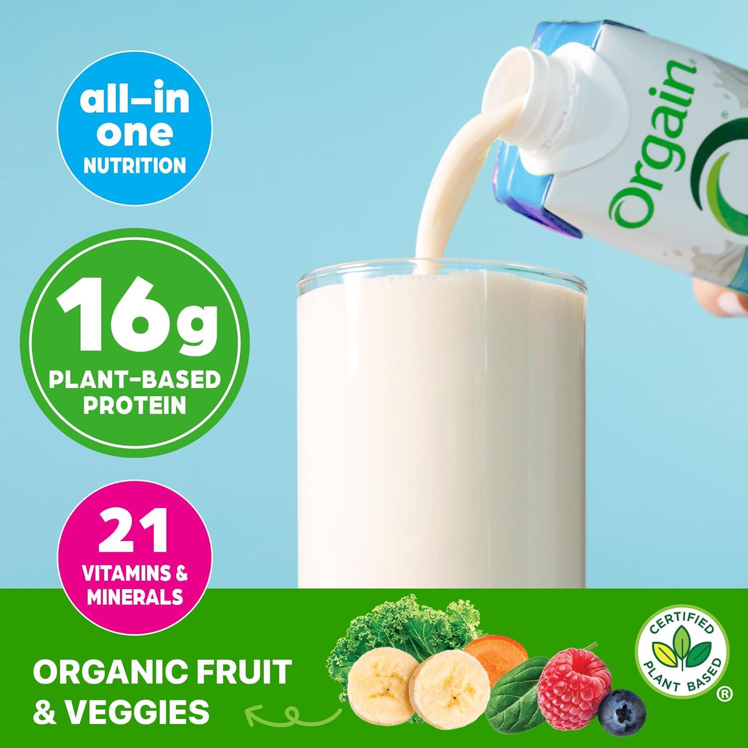 image:imageOrgain Organic Nutritional Vegan Protein Shake Smooth Chocolate 16g Plant Based Protein Meal Replacement 22 Vitamins amp Minerals Fruits amp Vegetables Gluten Free NonGMO 11 Fl Oz Pack of 4Vanilla